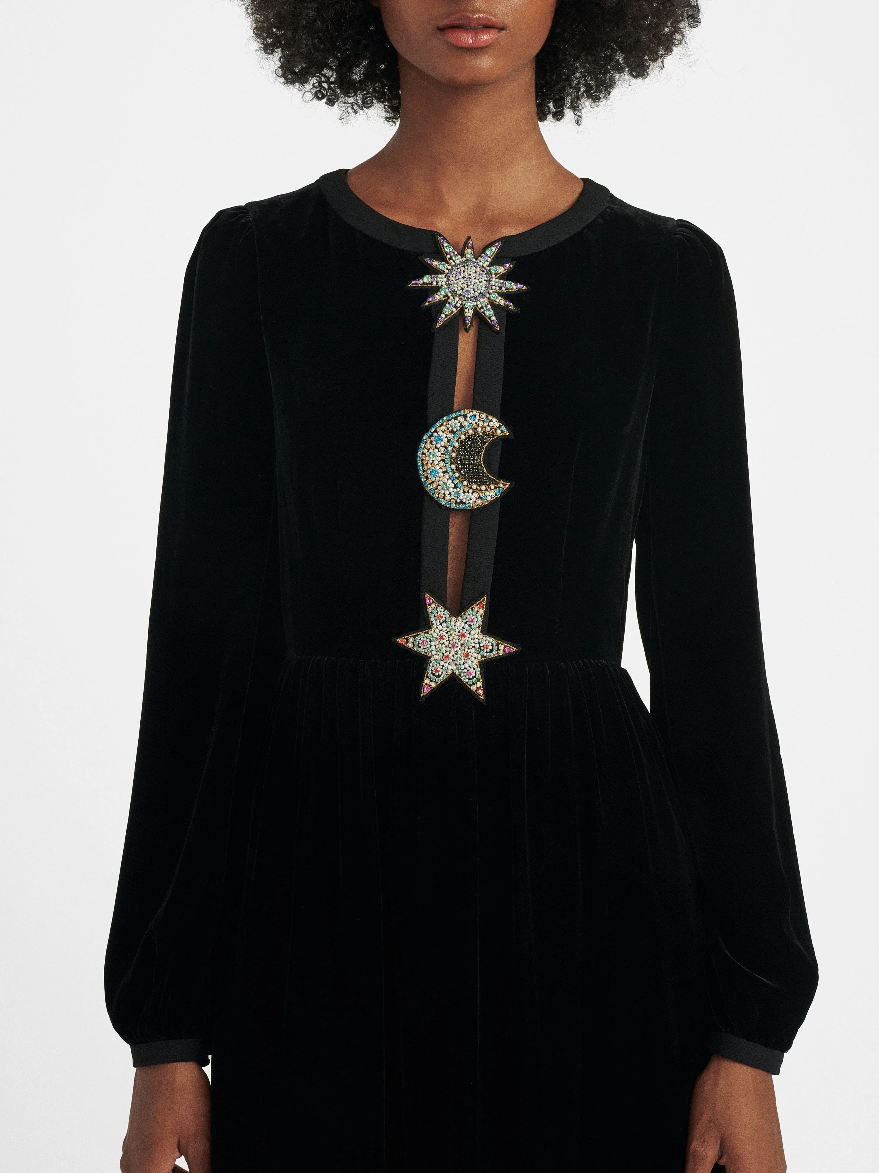 Camille Embellished Sun Moon Star Long Dress in Black - Image 4