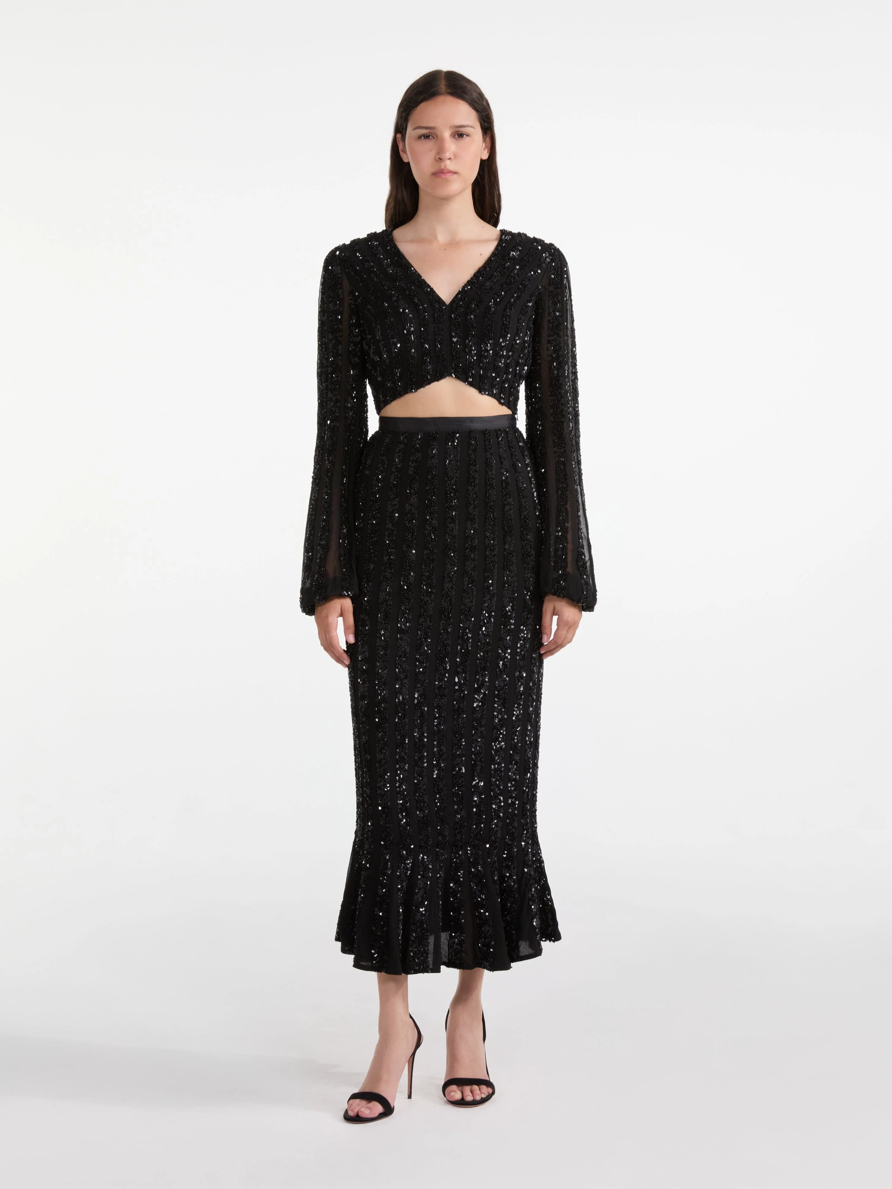 Camille Crop Top in Black Sequin Embroidery - Image 3