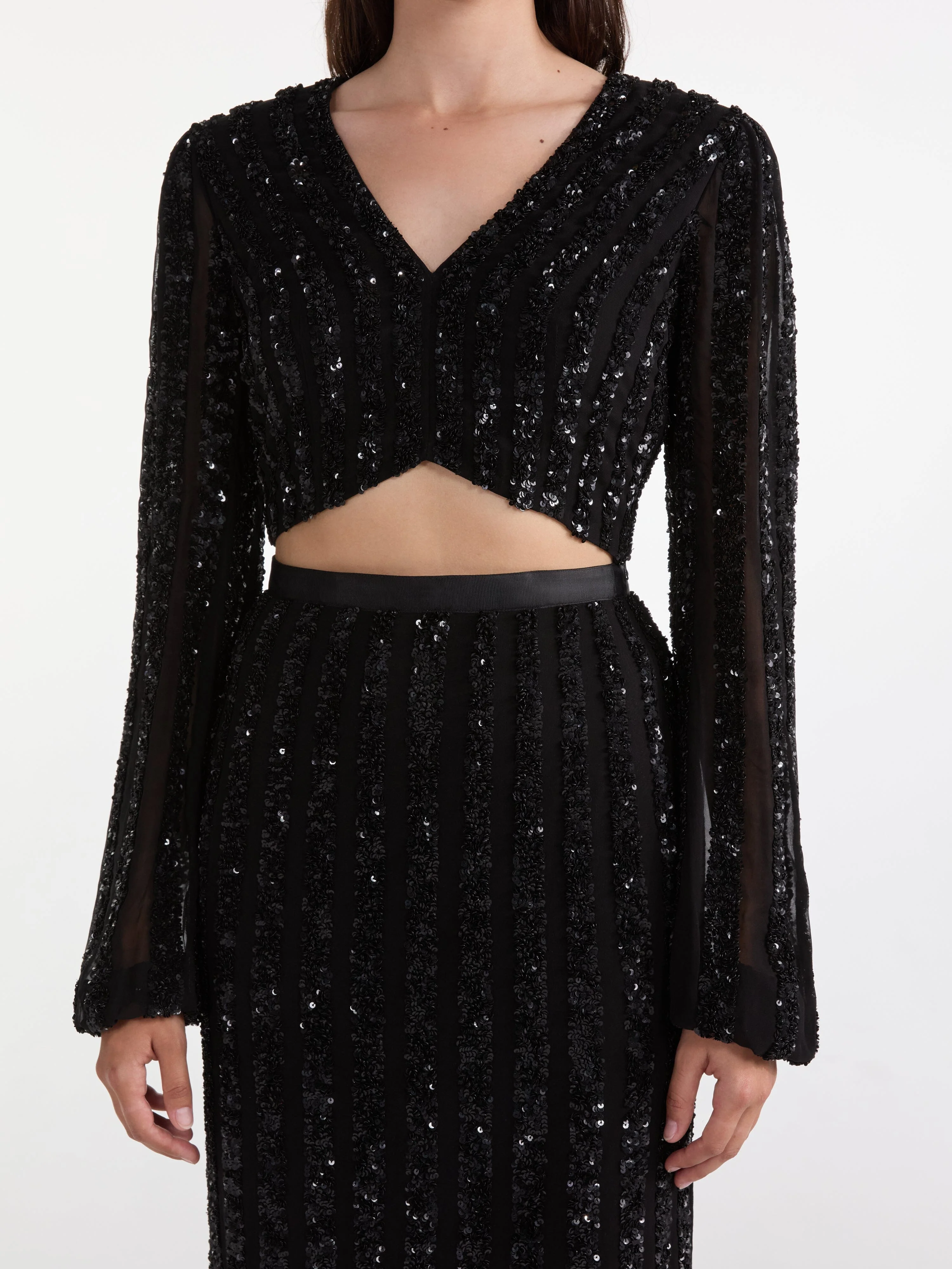Camille Crop Top in Black Sequin Embroidery - Image 5