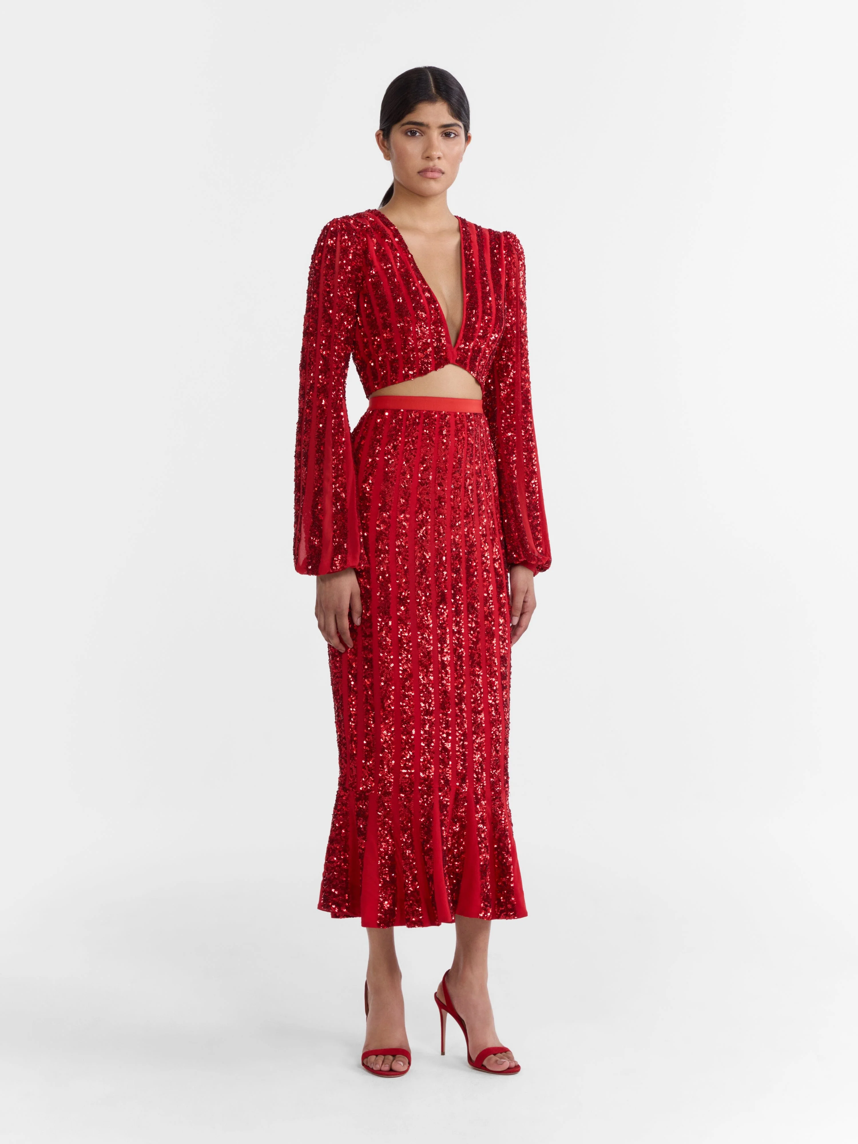 Venyx Camille Crop Top in Scarlet with Sequin Embroidery - Image 3