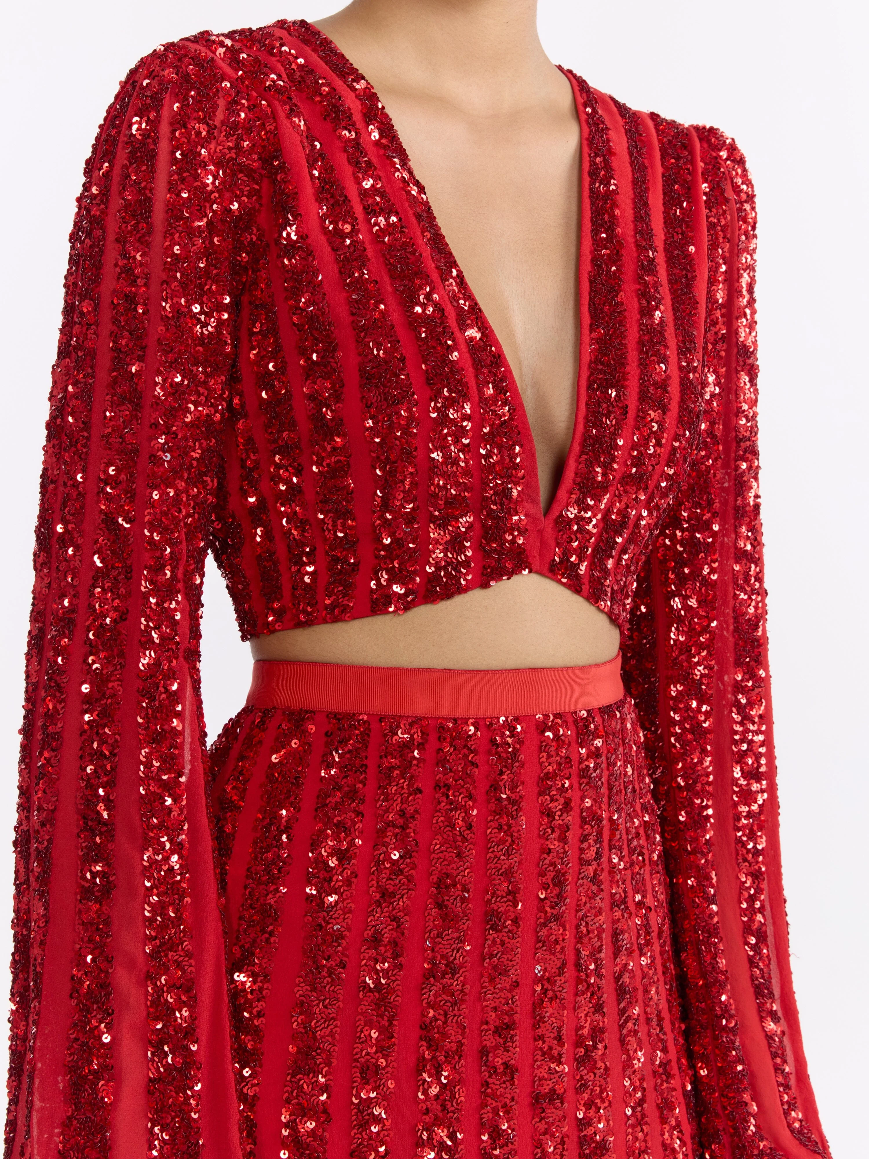 Venyx Camille Crop Top in Scarlet with Sequin Embroidery - Image 5