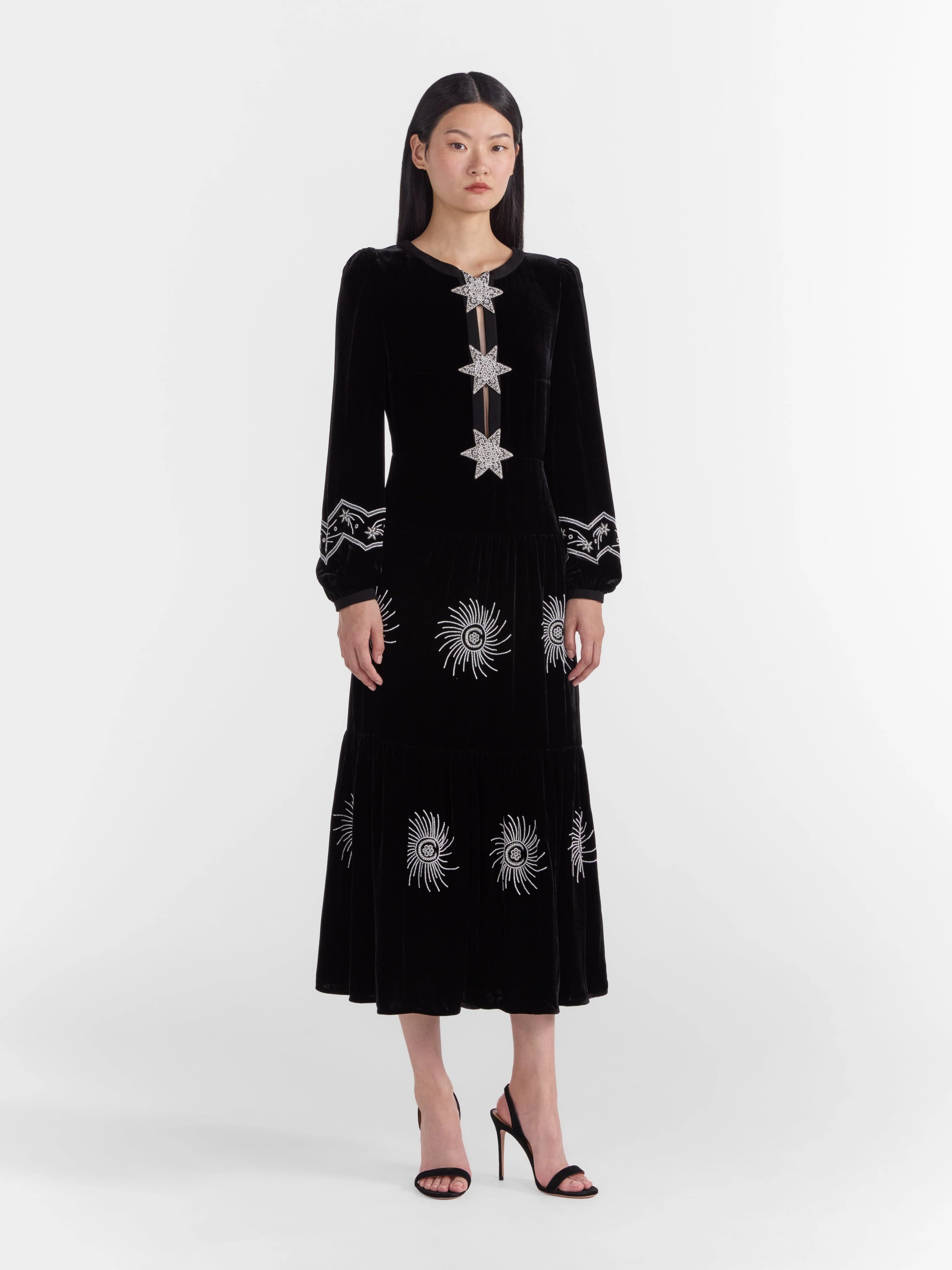 Camille B Embellished Pearl Stars Dress in Black - Image 3