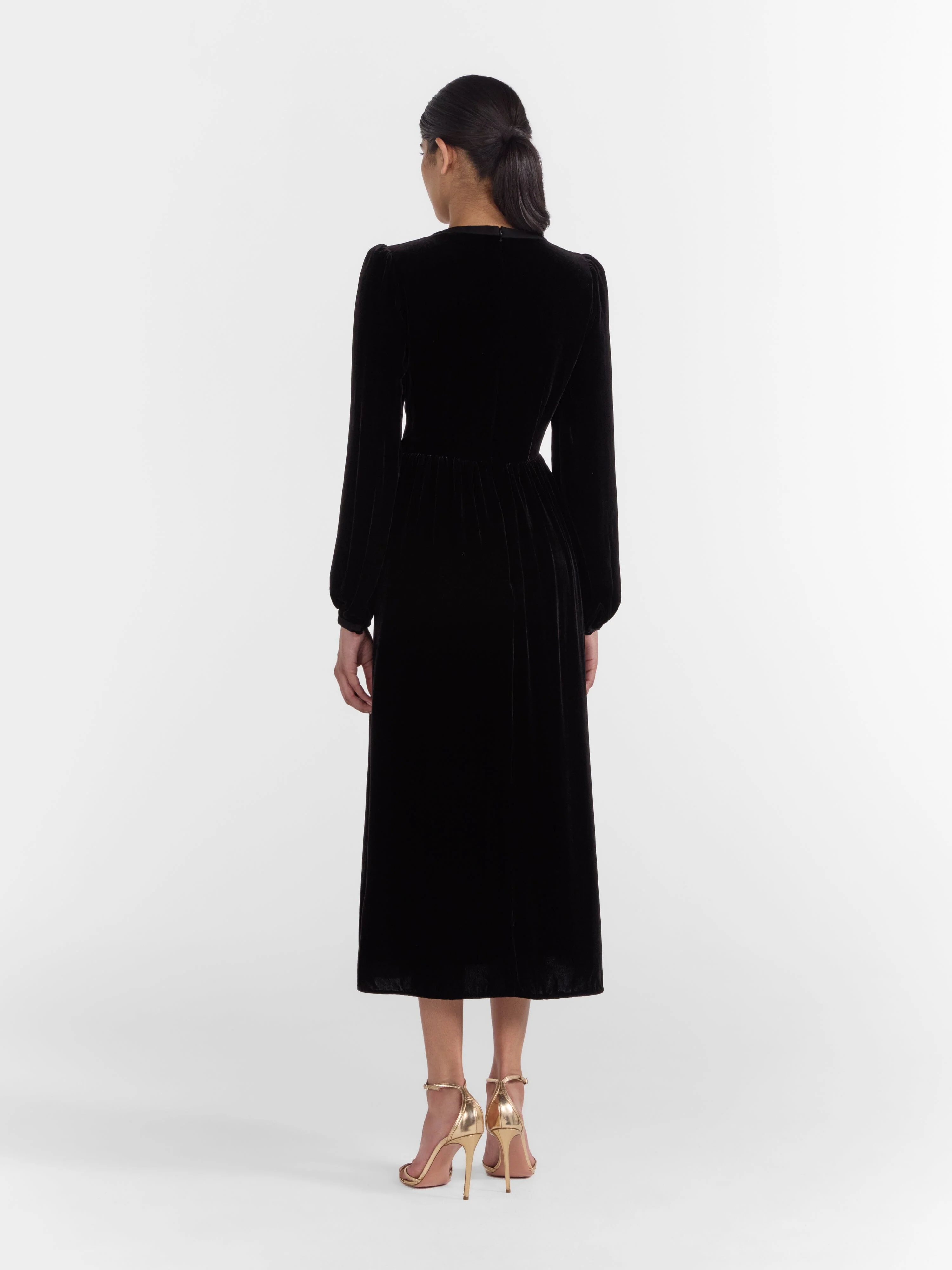 Camille Velvet Embellished Bows Dress in Black - Image 4