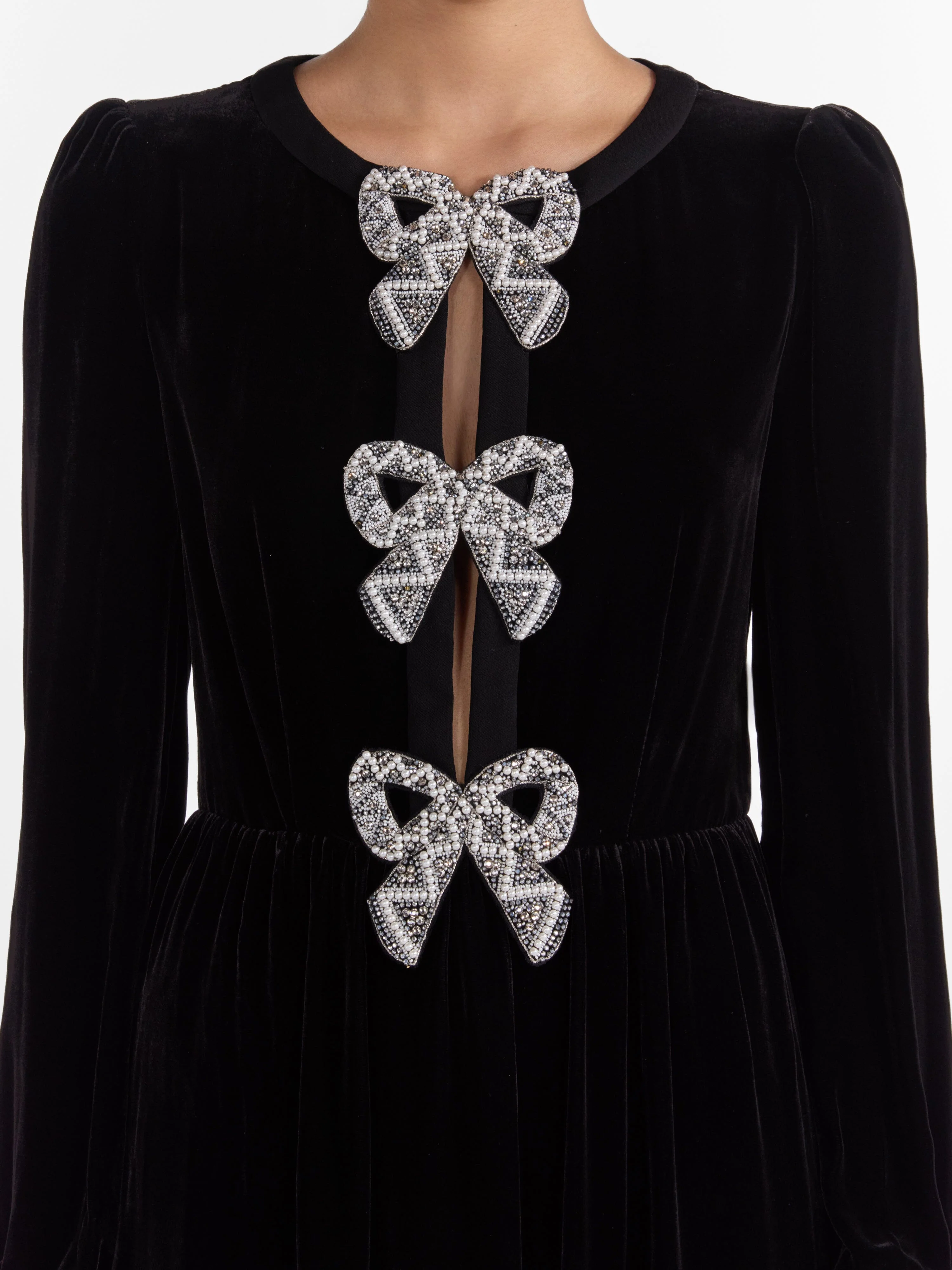 Camille Velvet Embellished Bows Dress in Black - Image 5