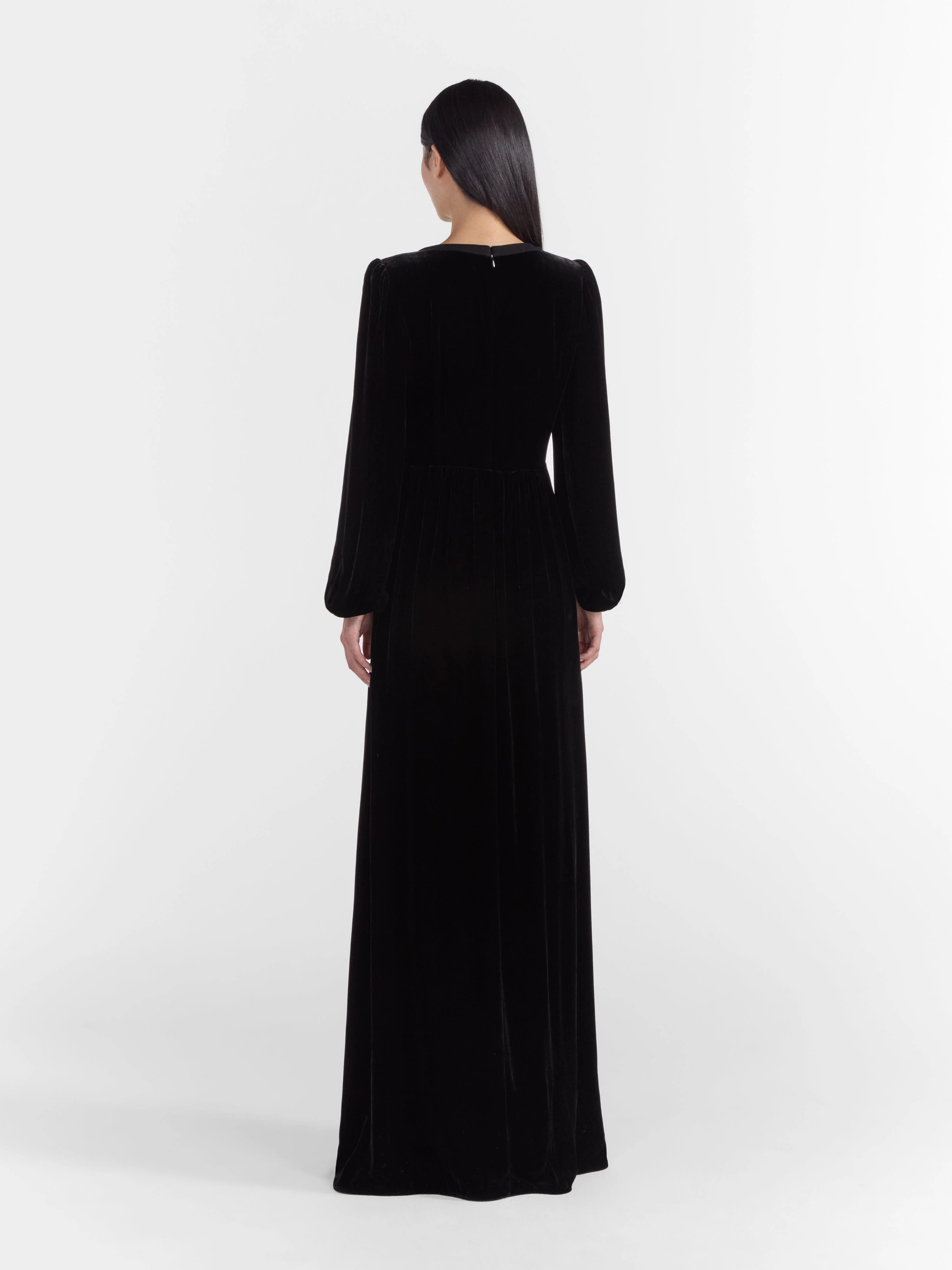 Camille Velvet Embellished Bows Long Dress in Black - Image 4