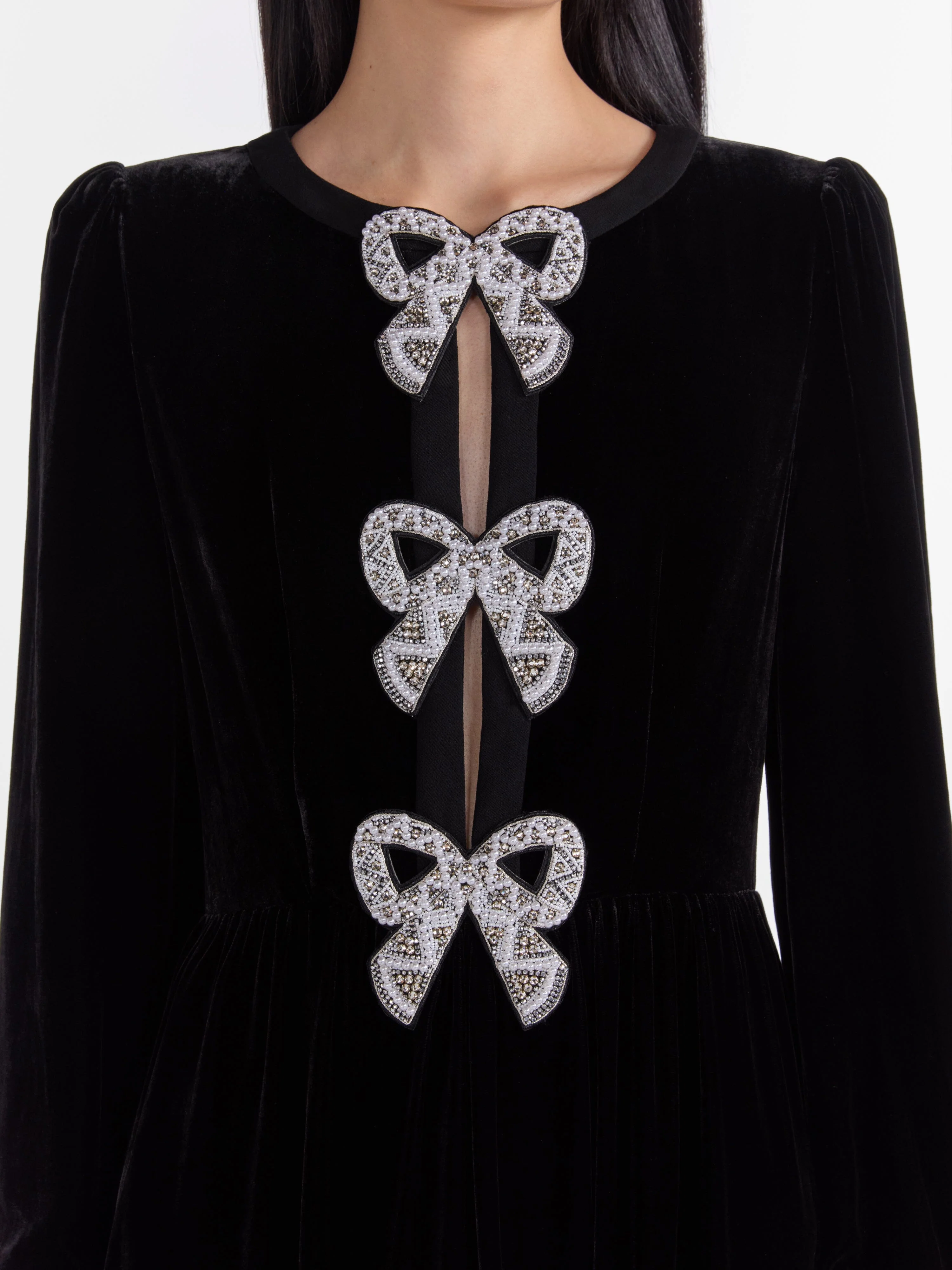 Camille Velvet Embellished Bows Long Dress in Black - Image 5