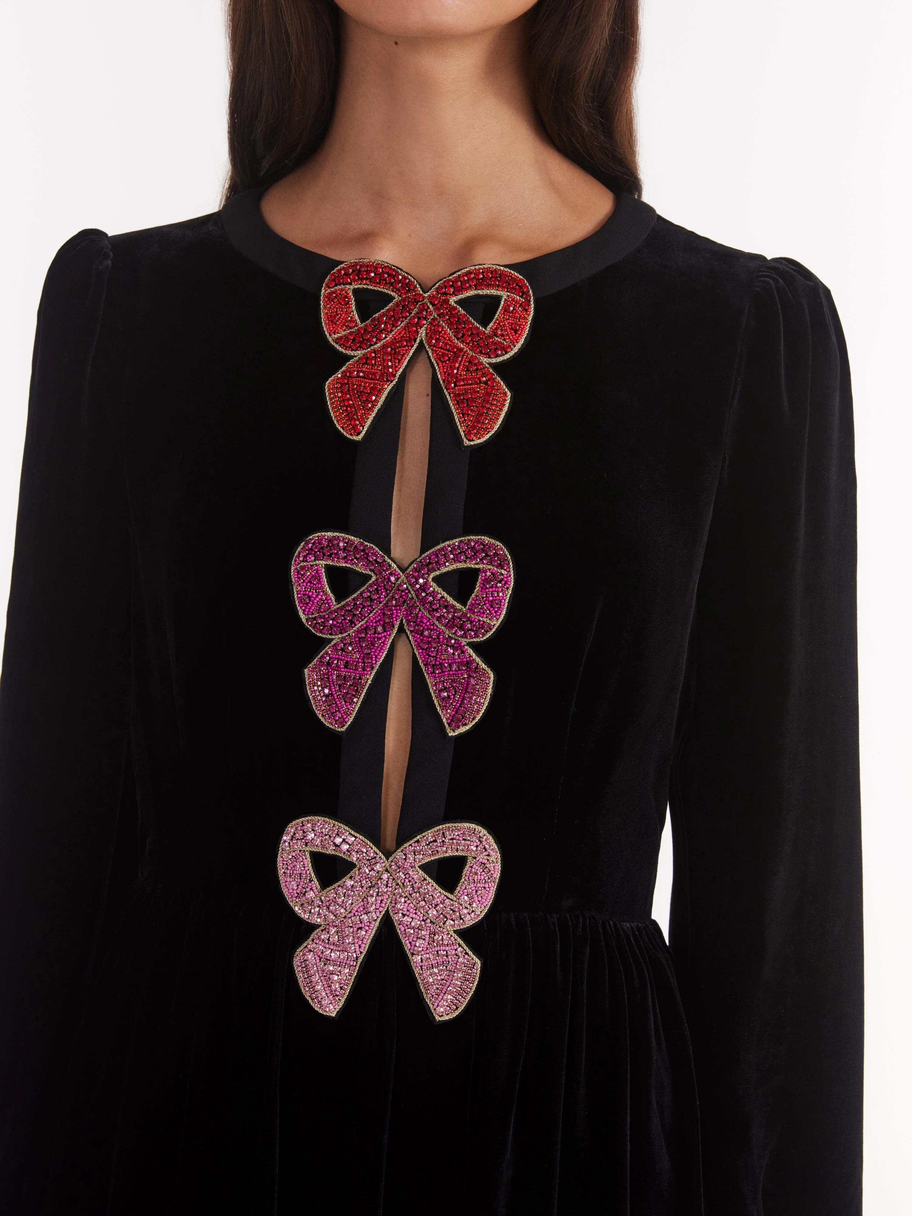 Camille Velvet Pink Bows Dress in Black - Image 6