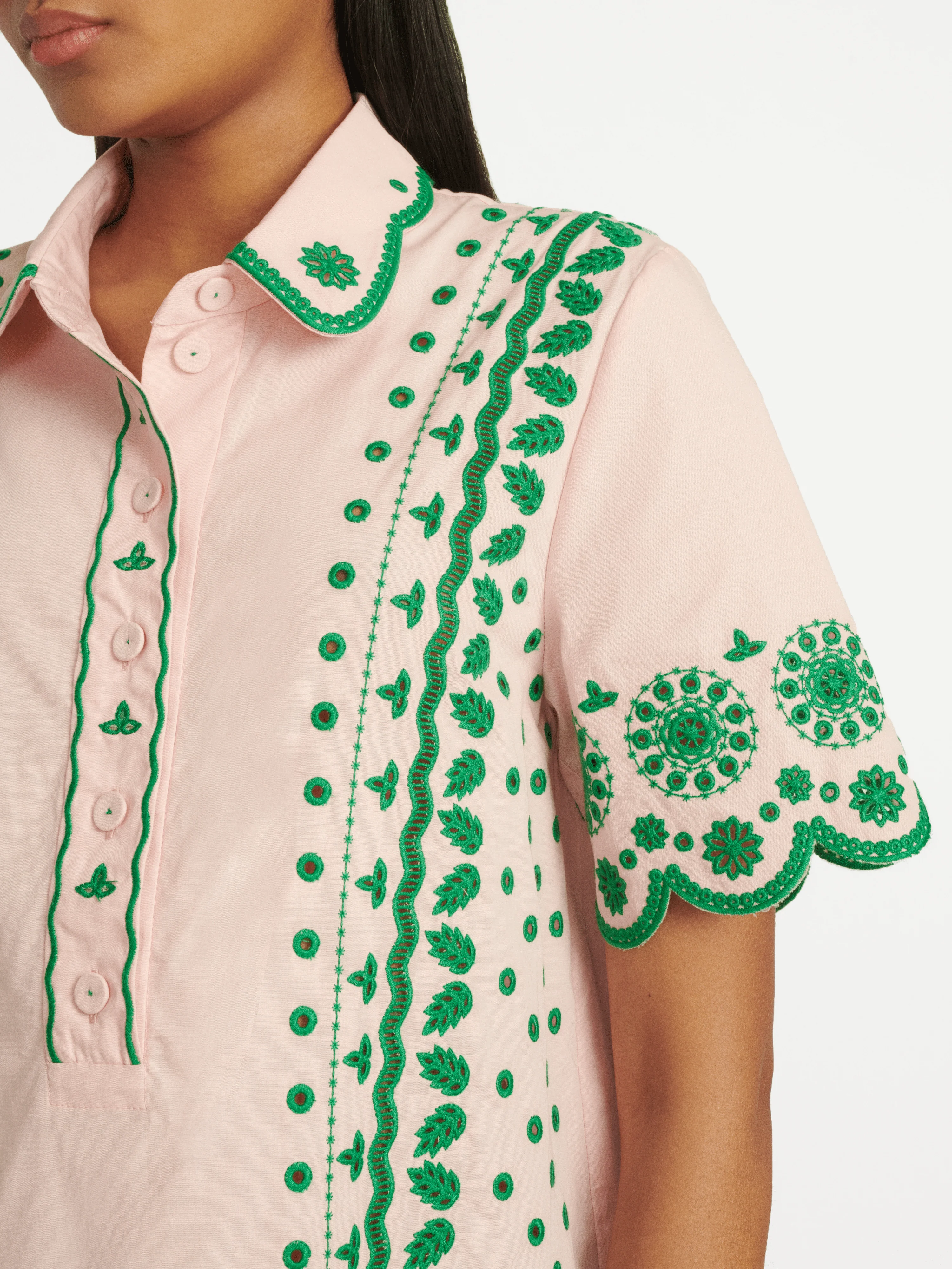 Dree Cotton Broderie-anglaise Shirt Dress in Blush Pink Apple - Image 5