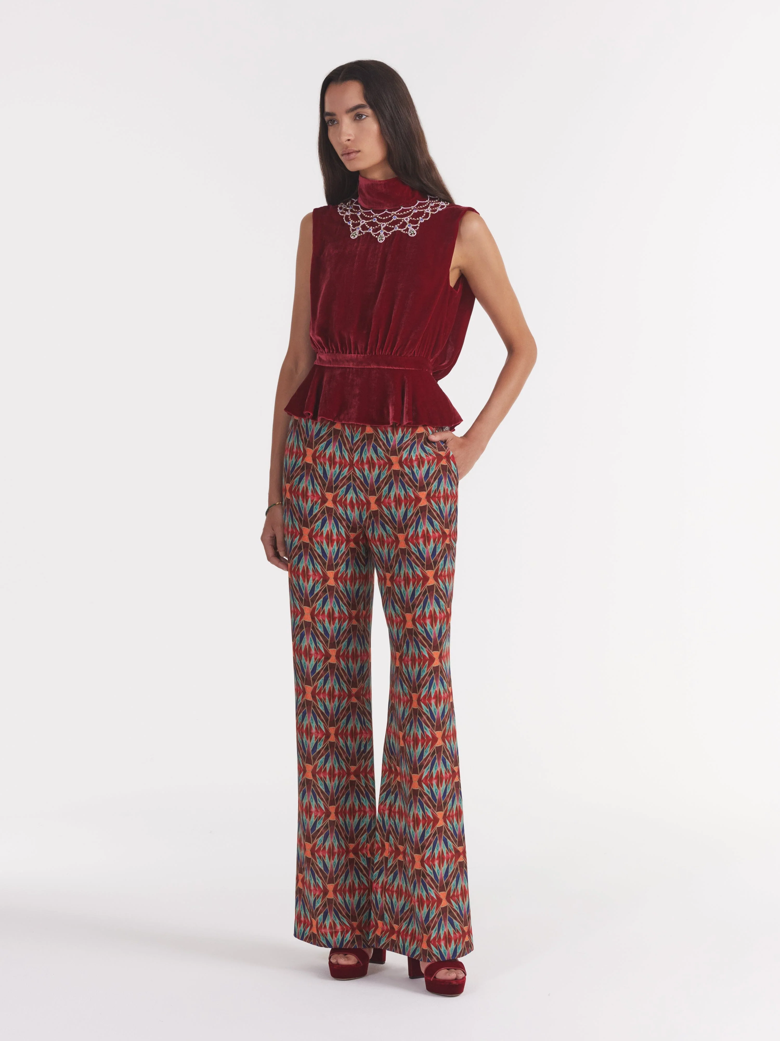 Fleur Velvet Top in True Red - Image 3
