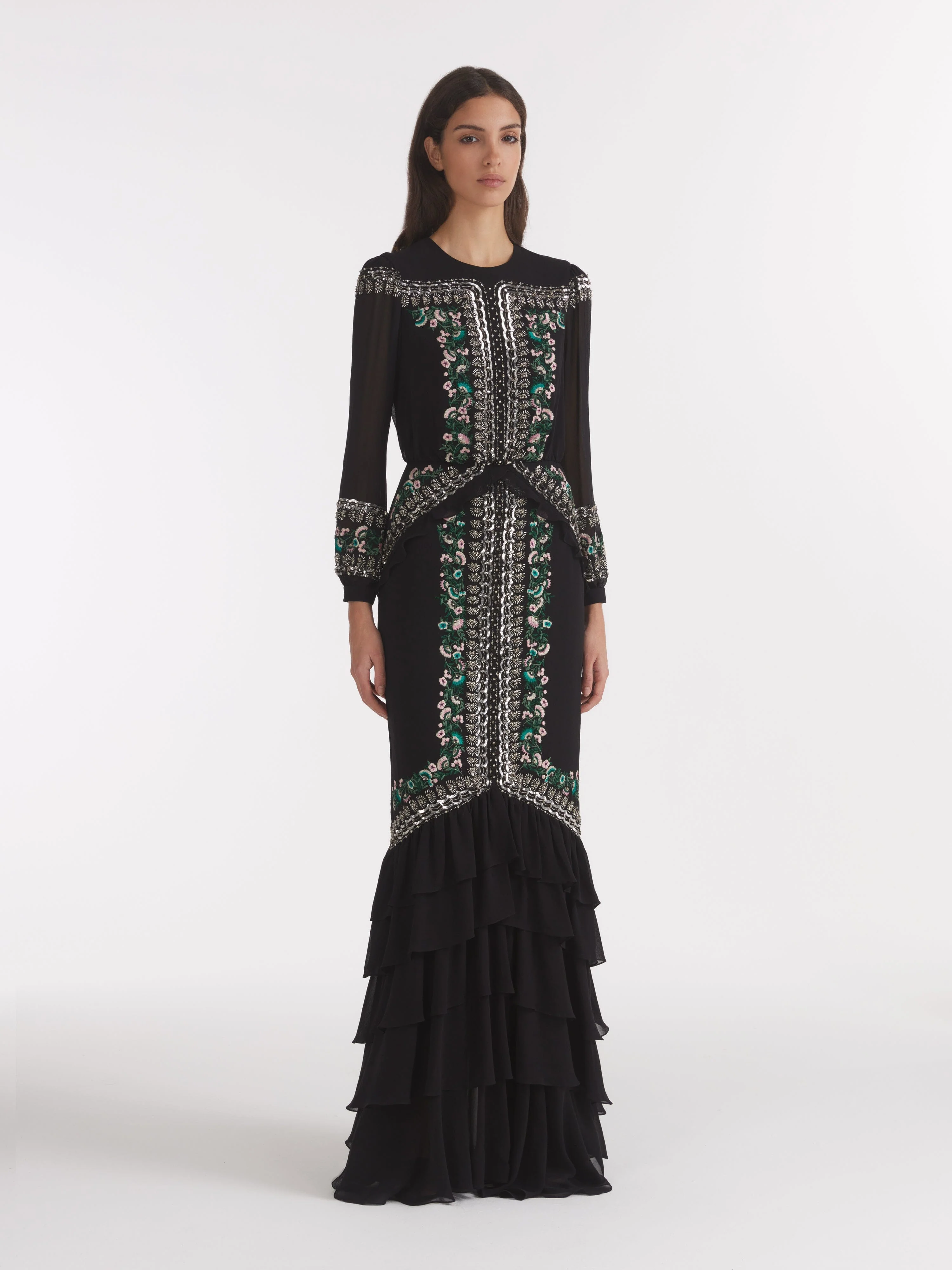 Isa Long C Dress Black Botanic Embroidery - Image 3