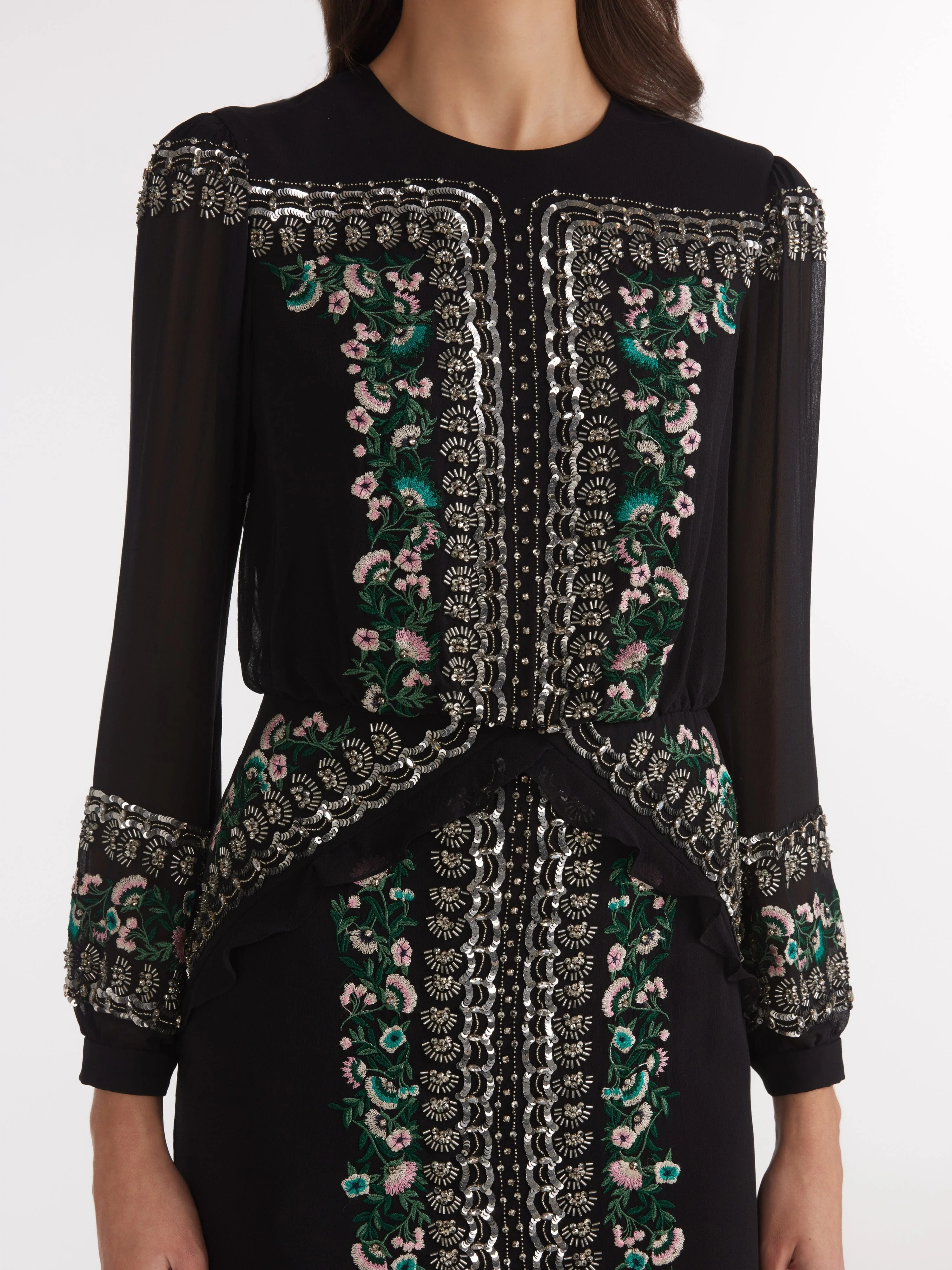 Isa Long C Dress Black Botanic Embroidery - Image 5