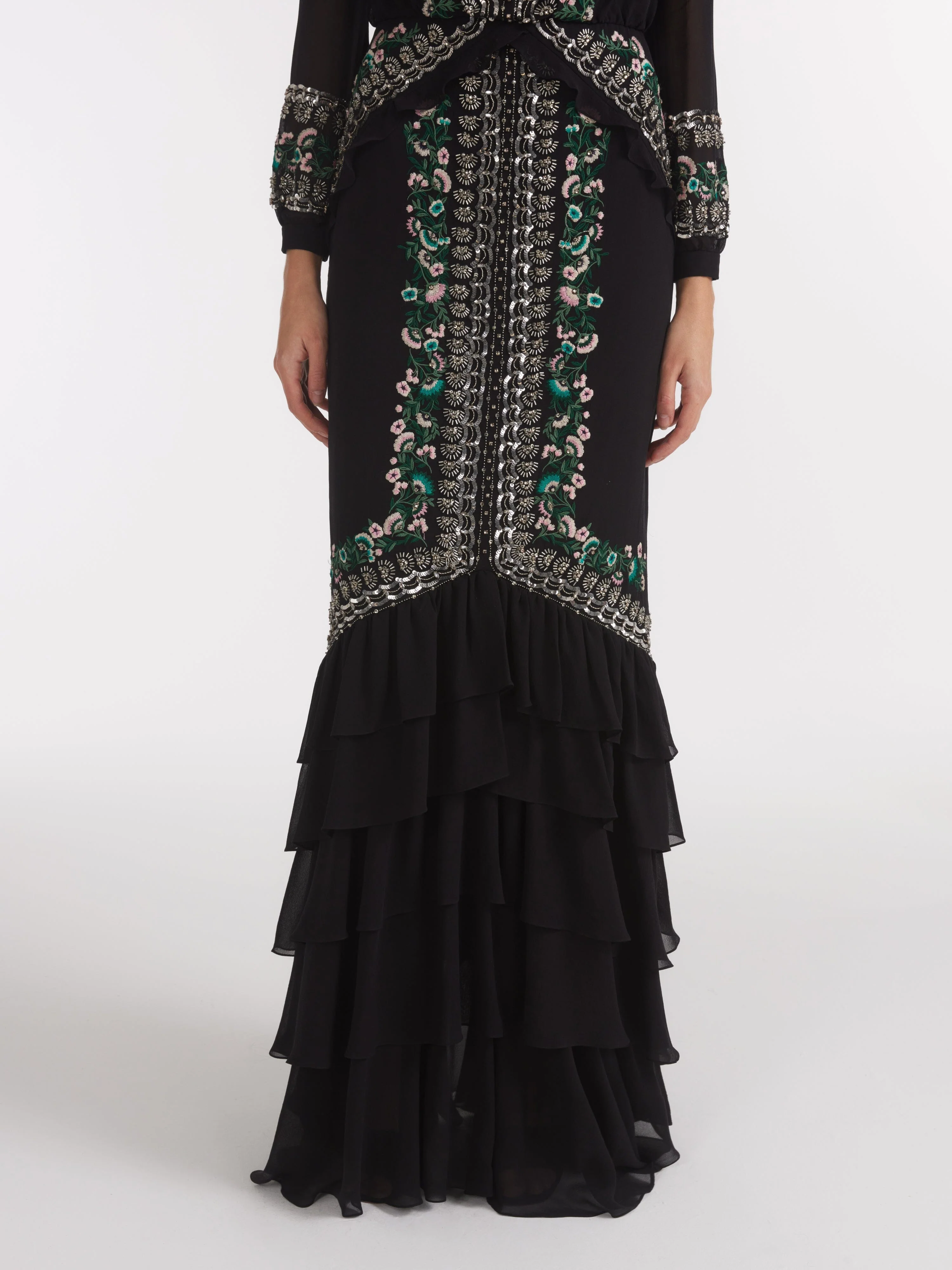 Isa Long C Dress Black Botanic Embroidery - Image 8