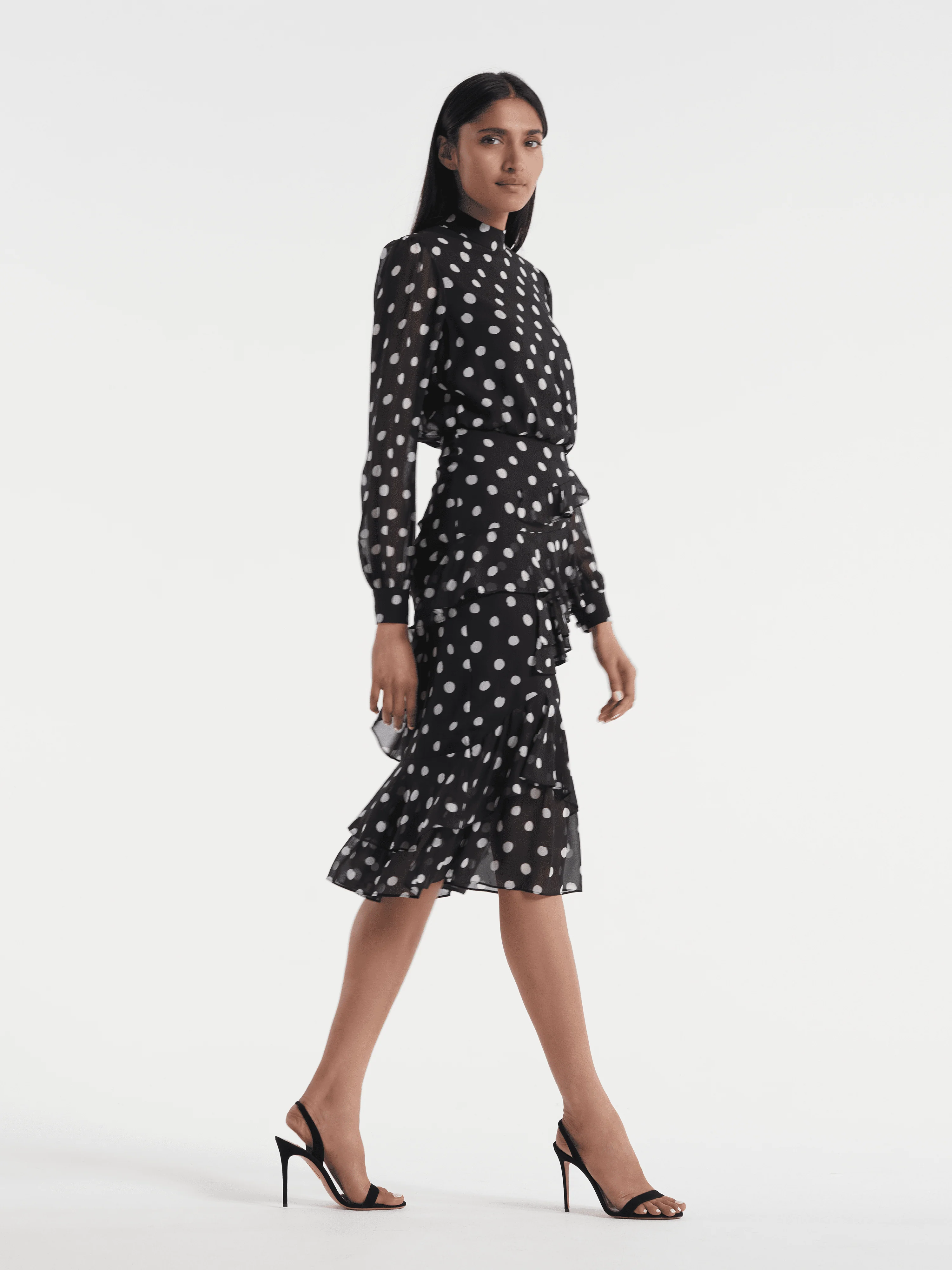 Isa Ruffle Dress in Mono Dot - Image 3