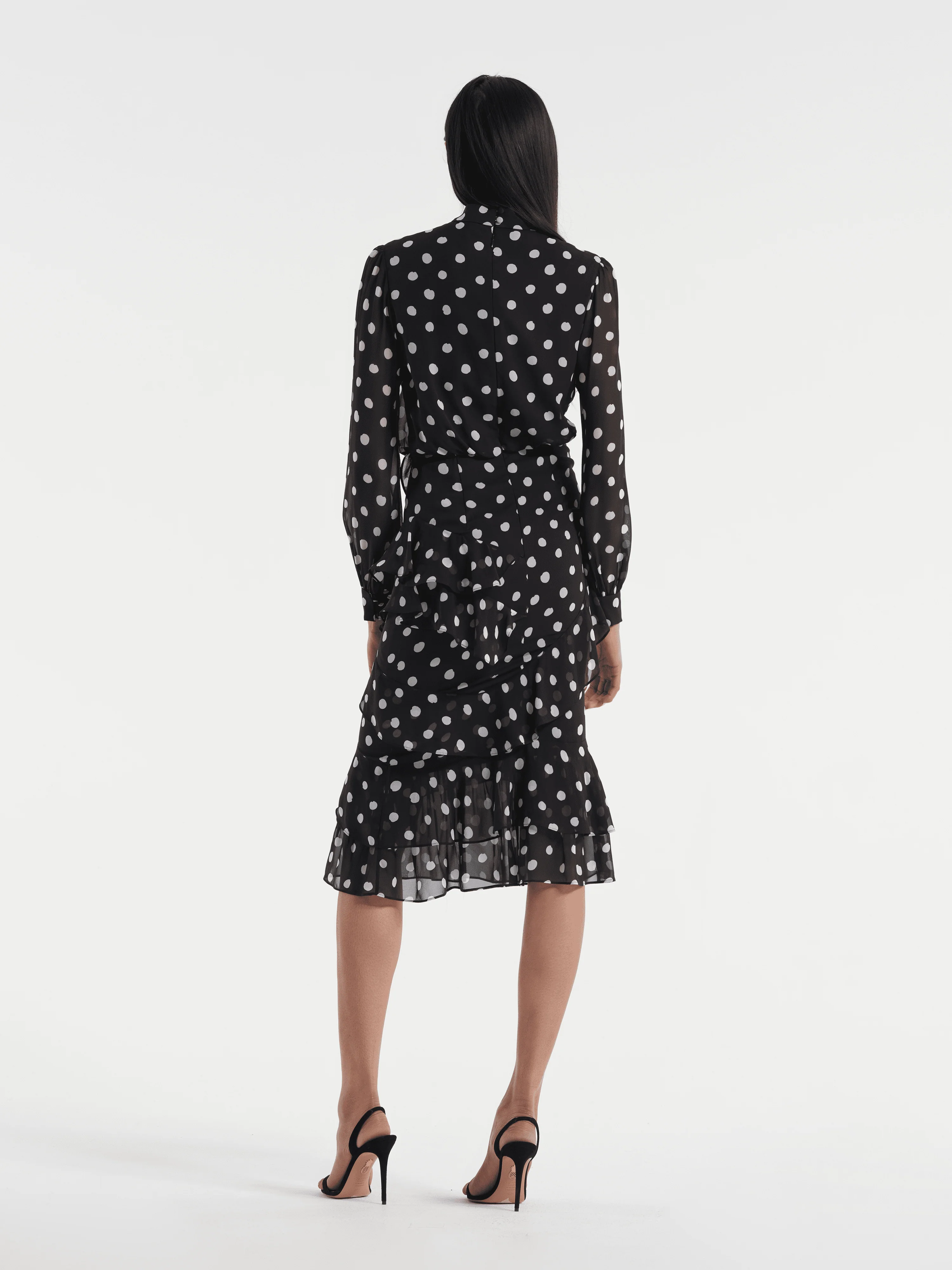 Isa Ruffle Dress in Mono Dot - Image 4