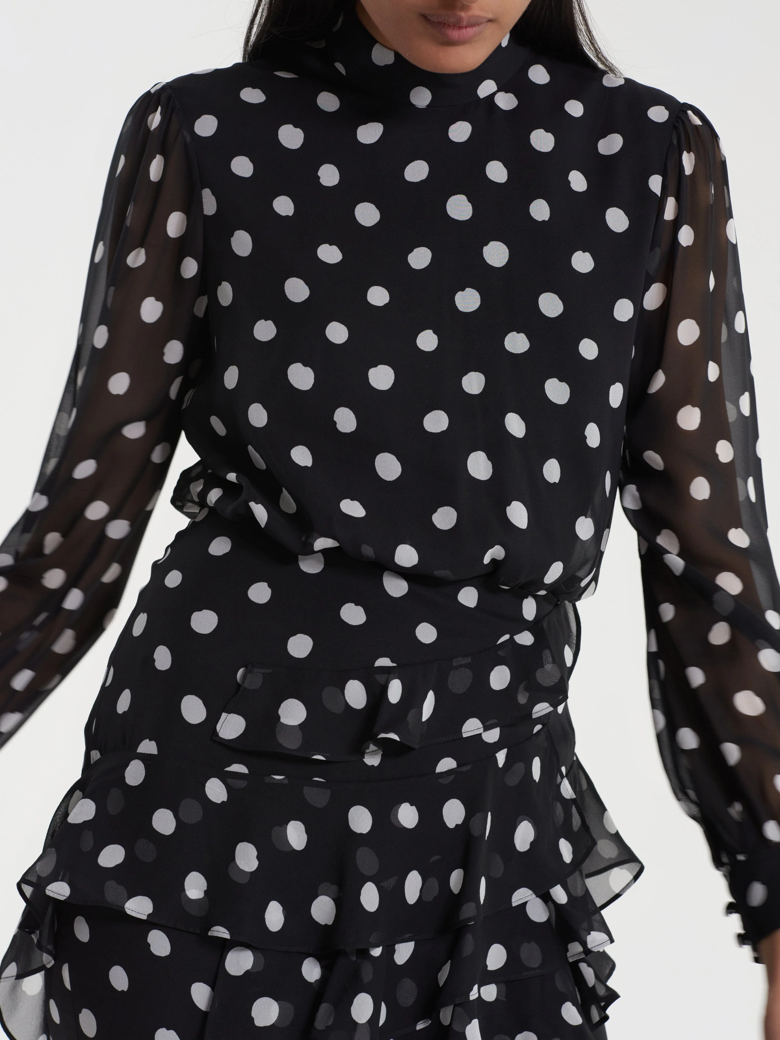 Isa Ruffle Dress in Mono Dot - Image 5