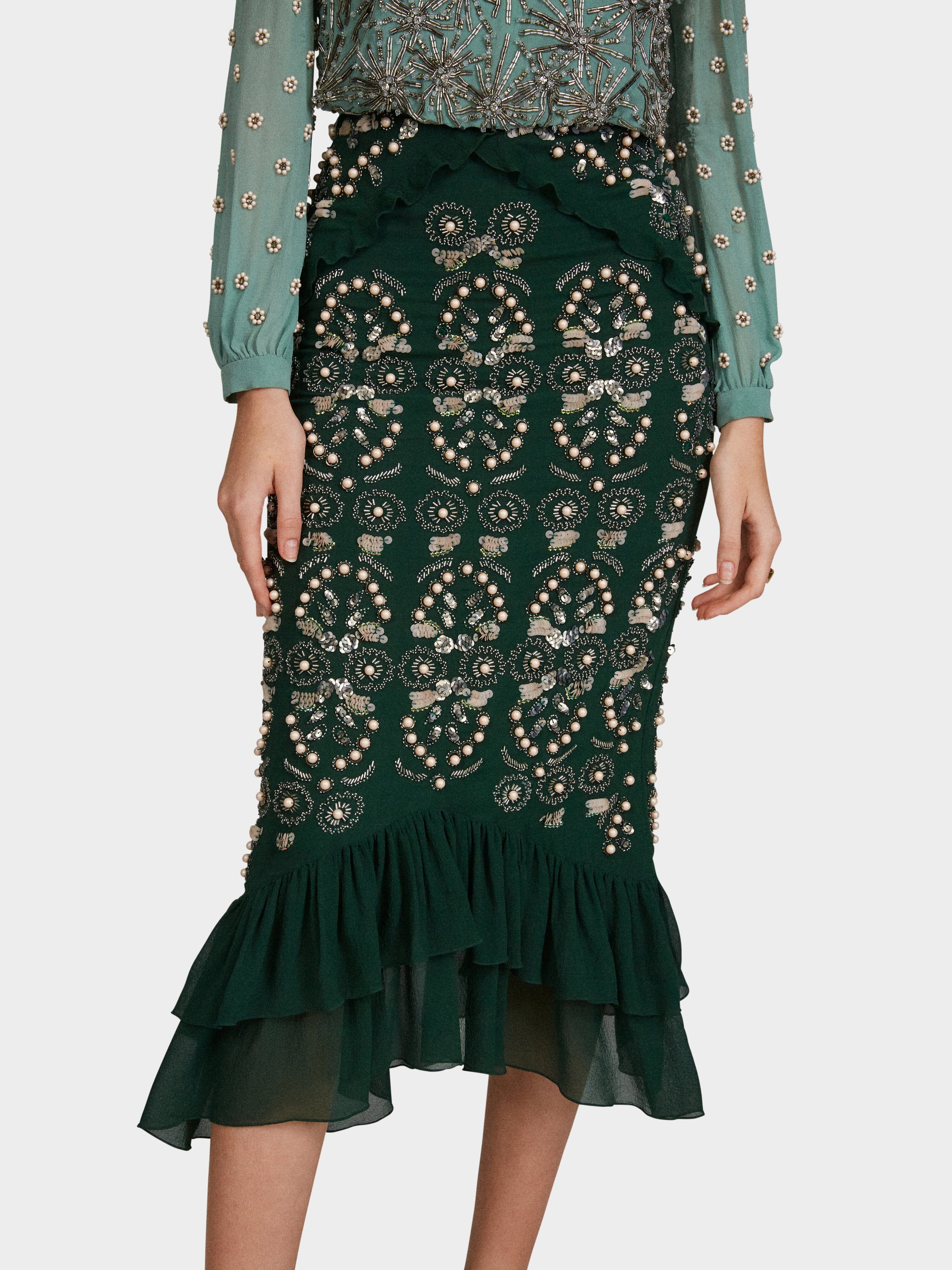 Isa Silk B Dress in Jade Green Embroidered - Image 6