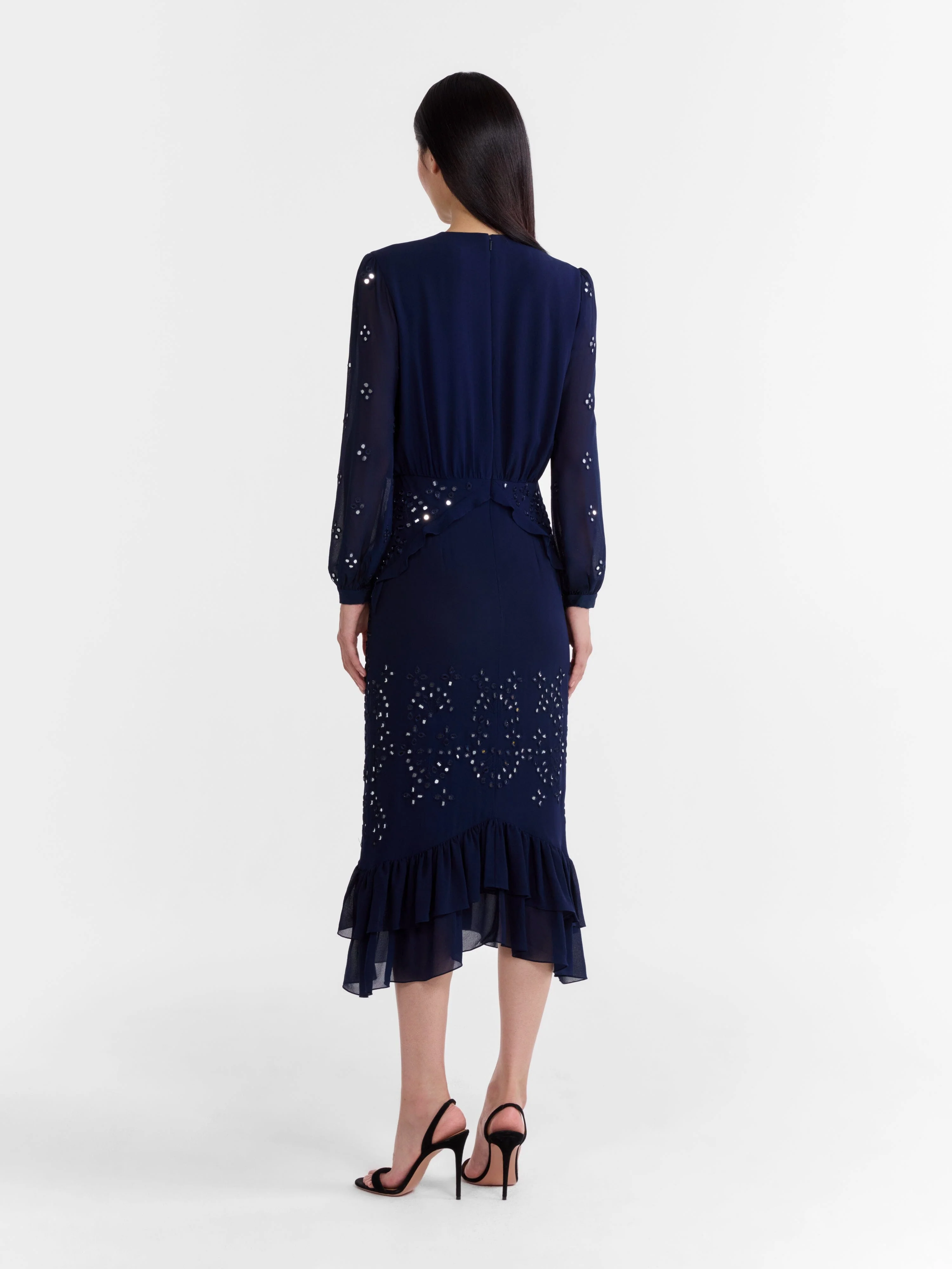 Venyx Isa Silk B Dress in Navy Ornate Mirror Embroidered - Image 4