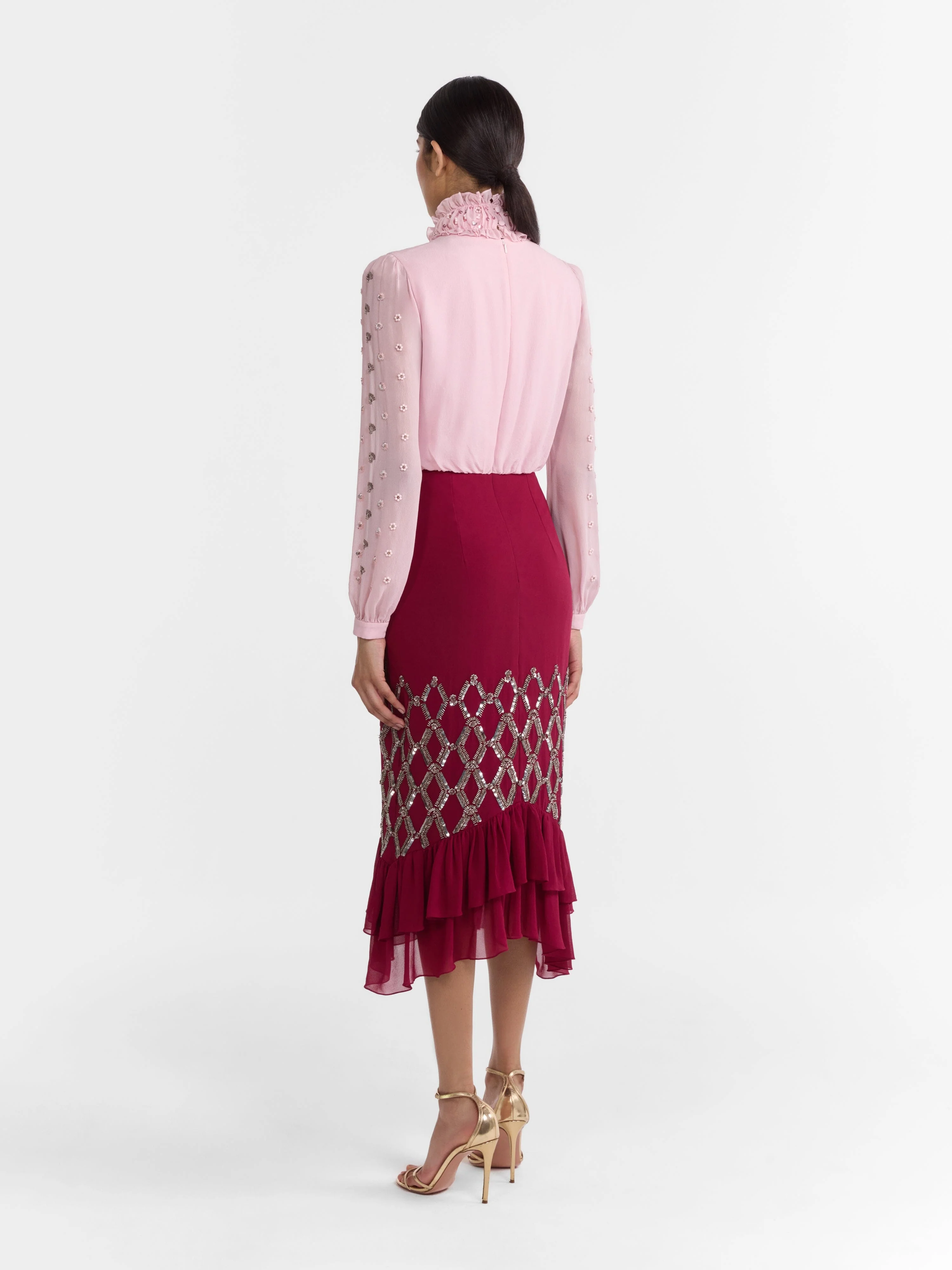 Isa Silk C Dress in Pale Peony Pinot - Image 3