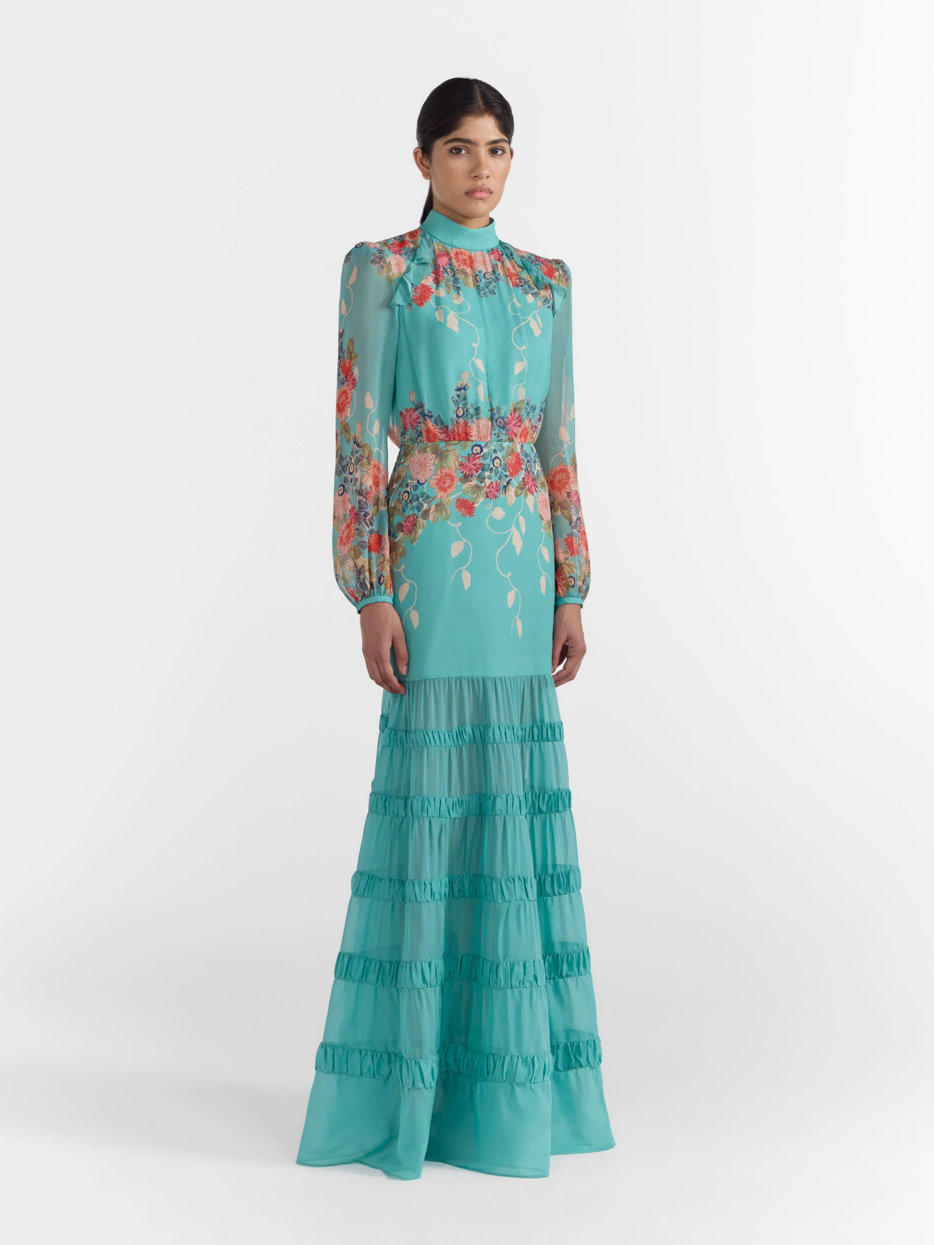 Jacqui Long Dress in Jardine Duckegg - Image 3