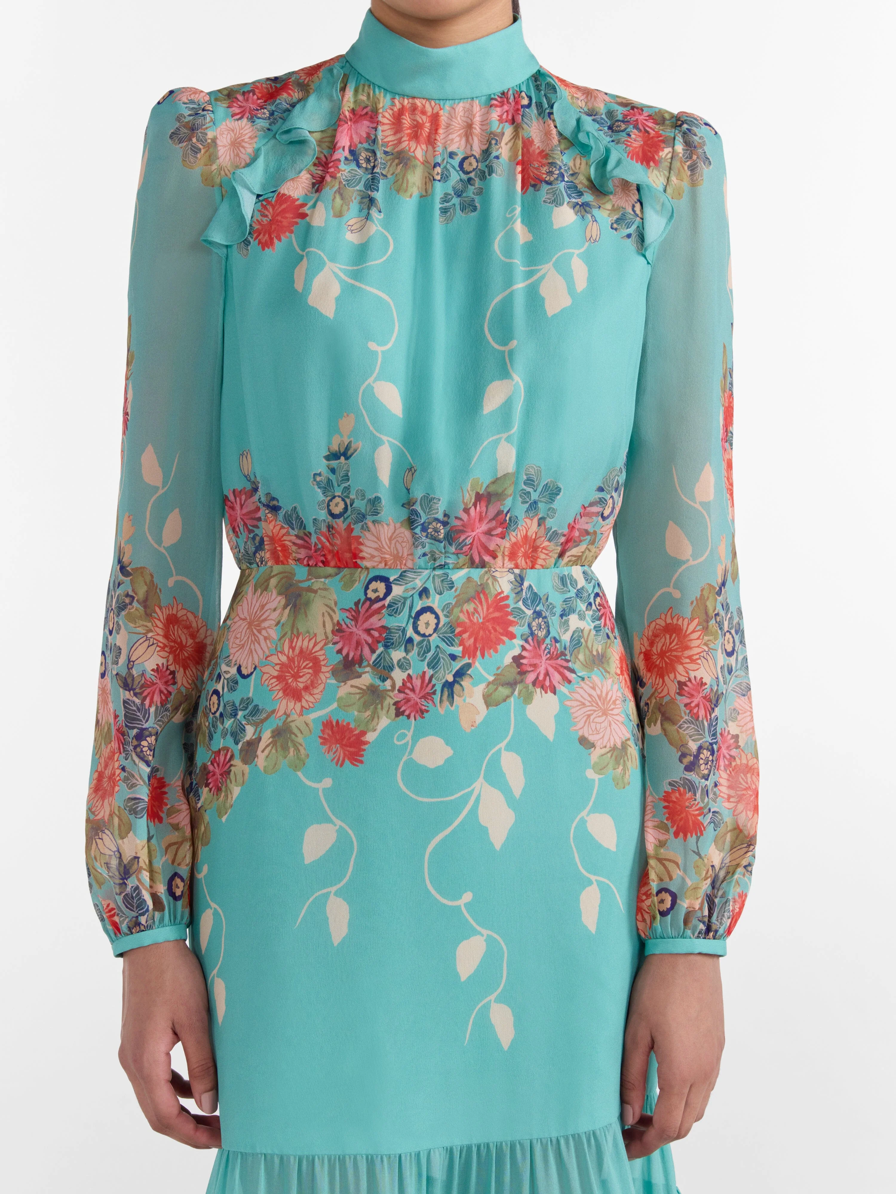 Jacqui Long Dress in Jardine Duckegg - Image 5