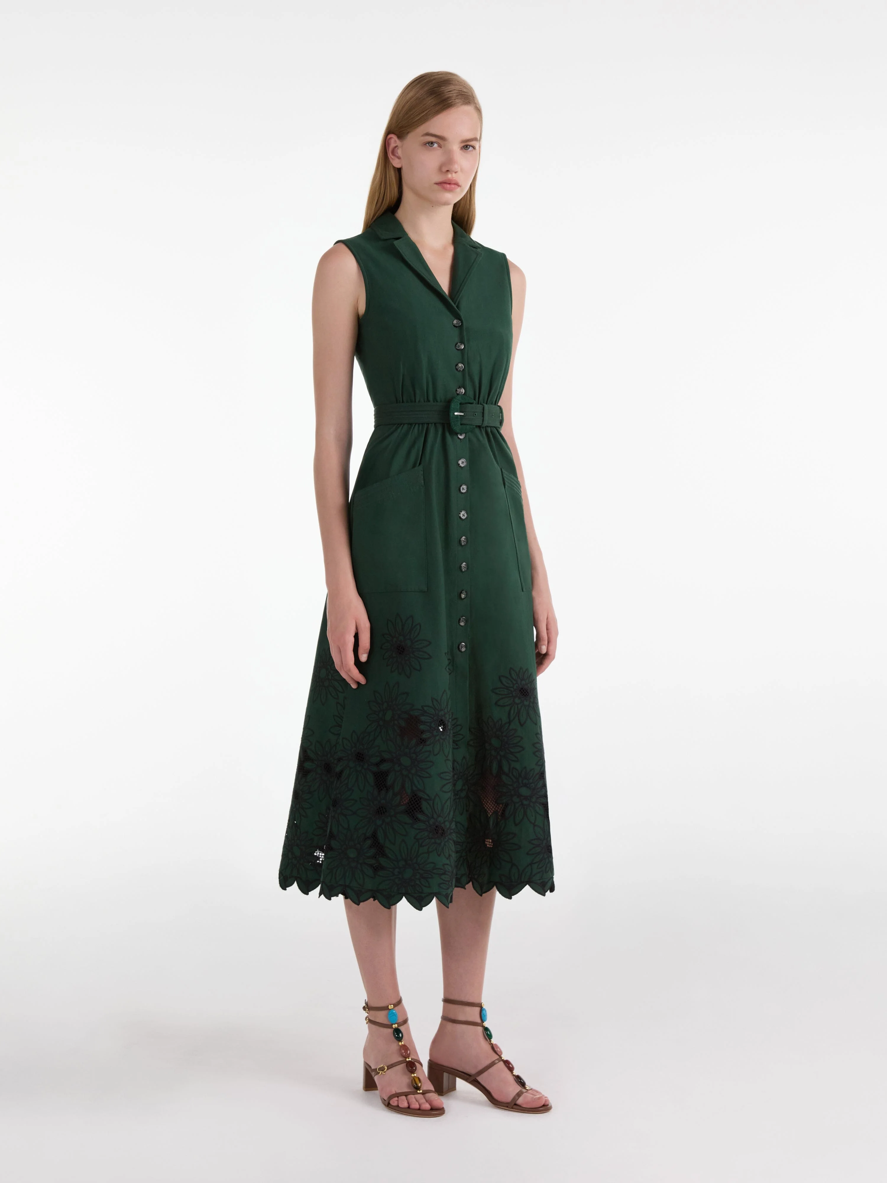 Kirat Dress in Pine Green Embroidery - Image 3