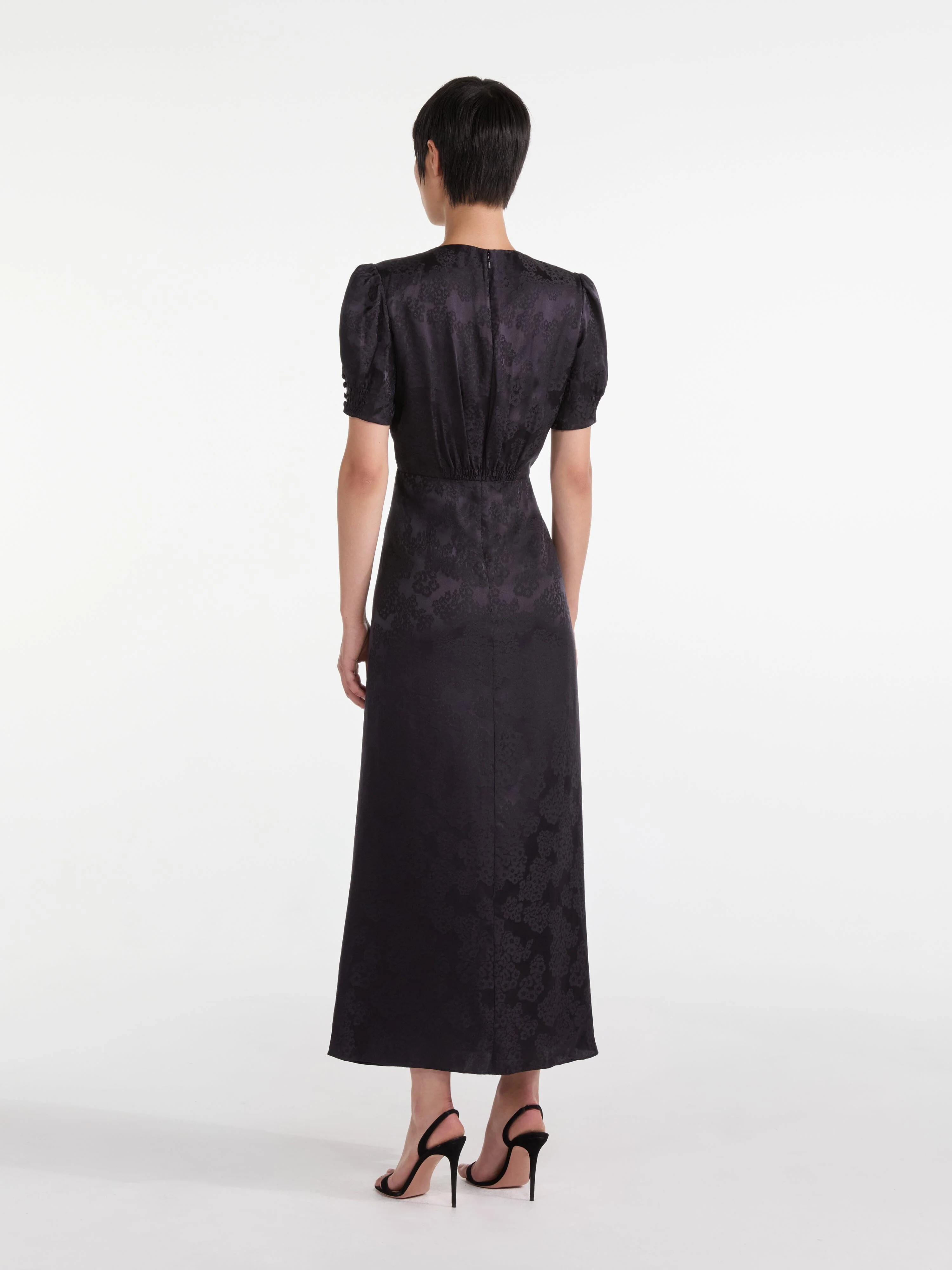 Lea Long Dress in Black Bright Flowers Embroidery - Image 4