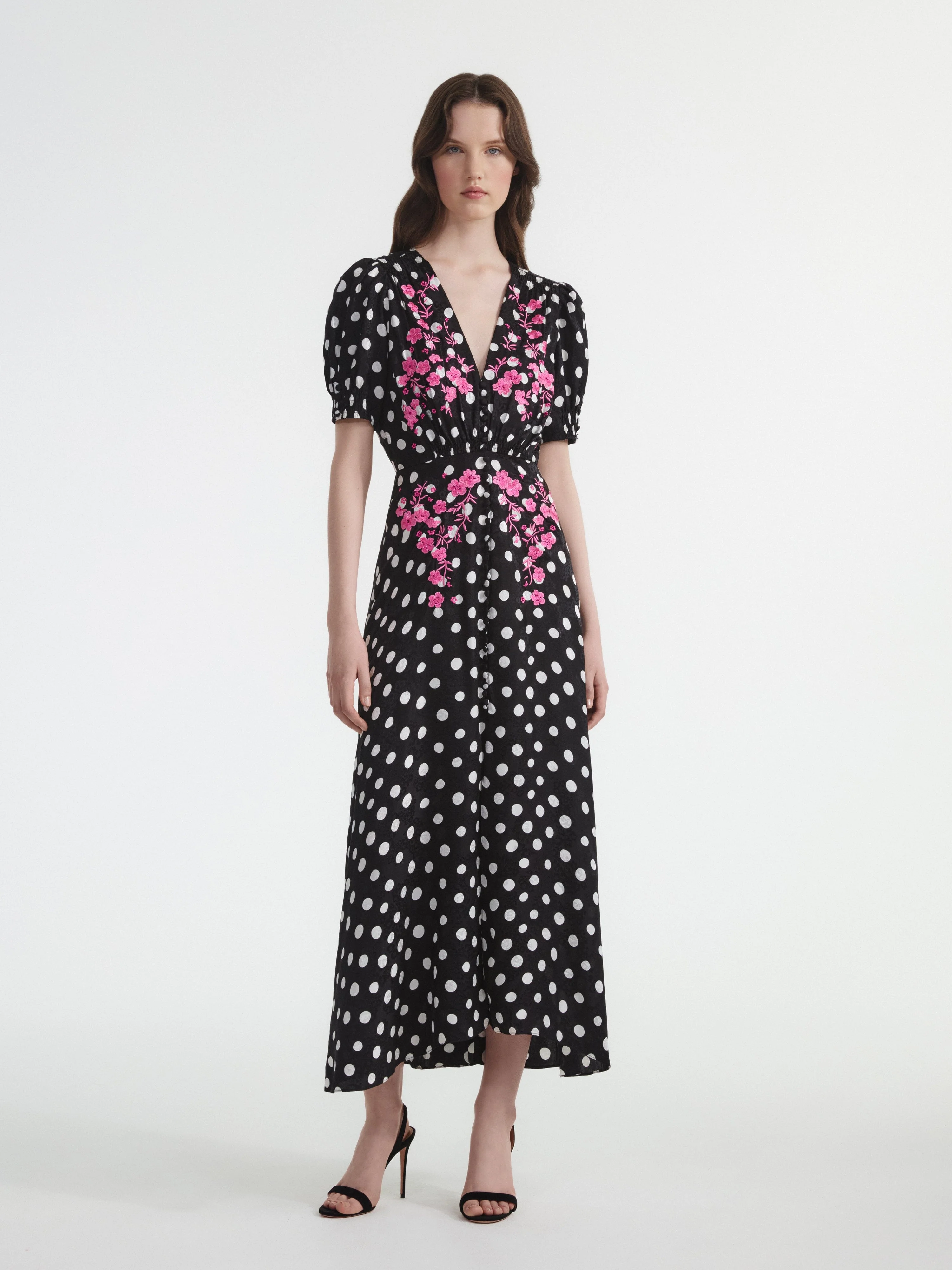 Lea Long Dress in Polka Dot Flower Embroidery - Image 3
