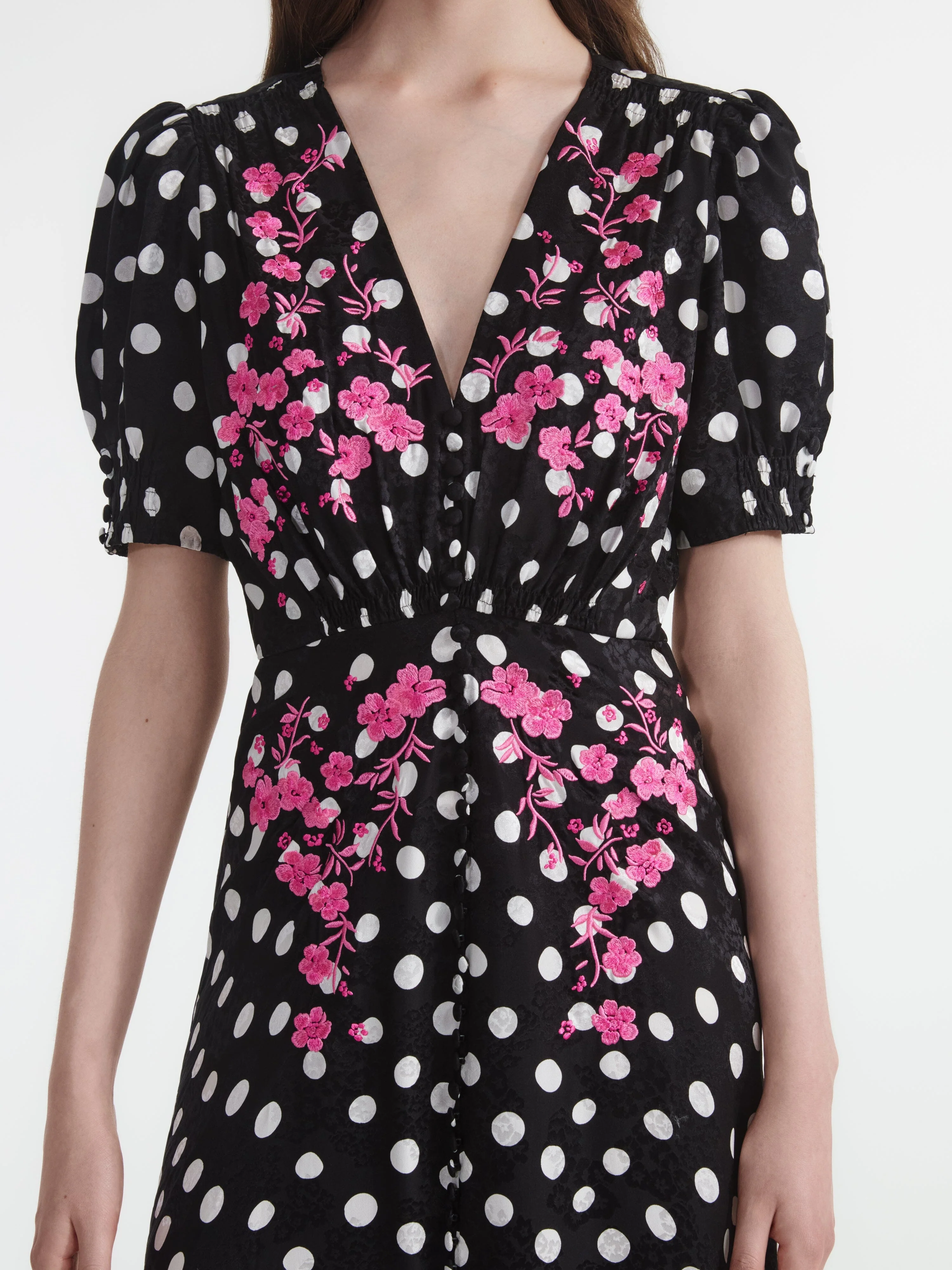 Lea Long Dress in Polka Dot Flower Embroidery - Image 5