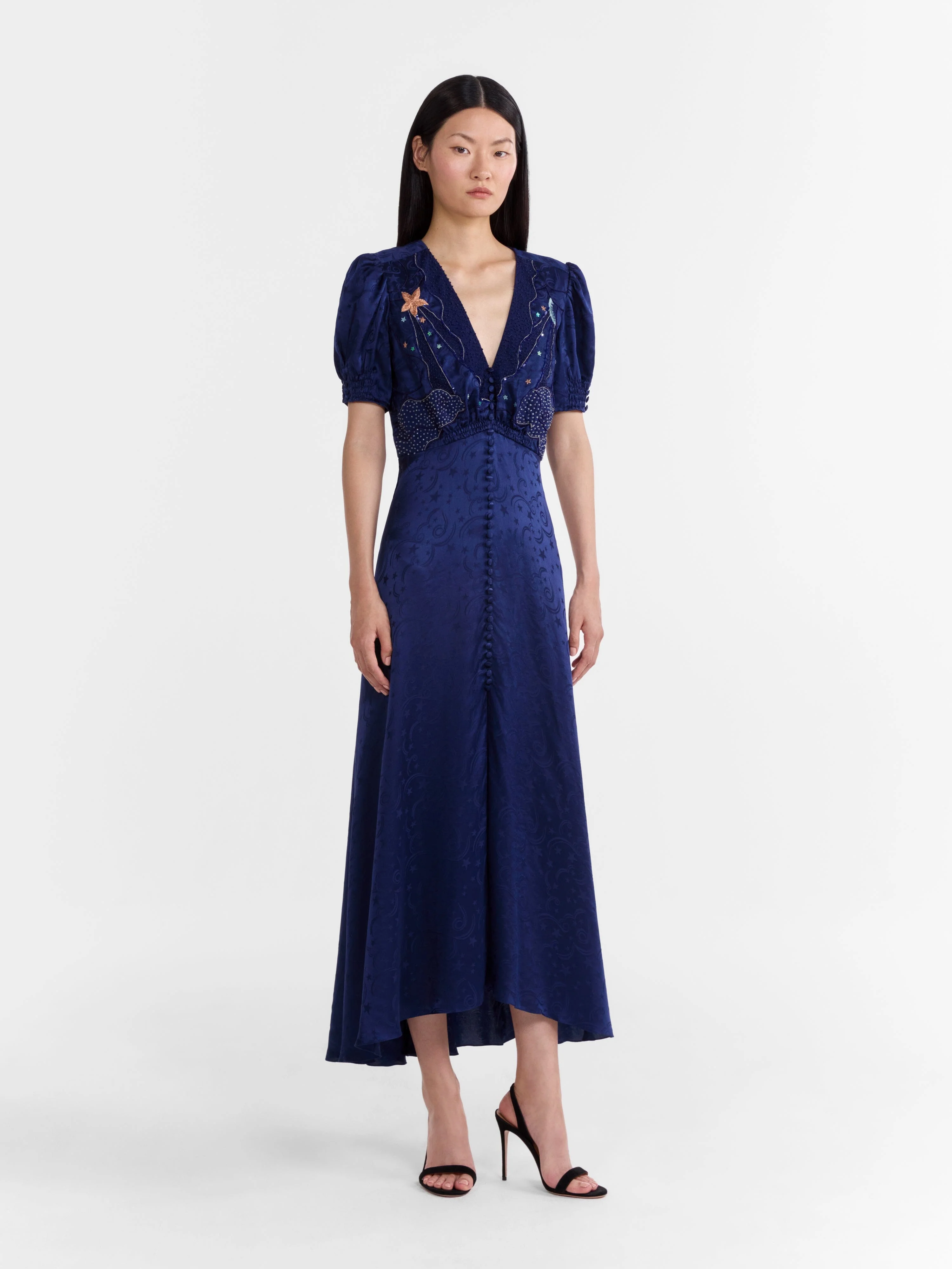 Venyx Lea Long Dress in Navy Astro Embroidered - Image 3