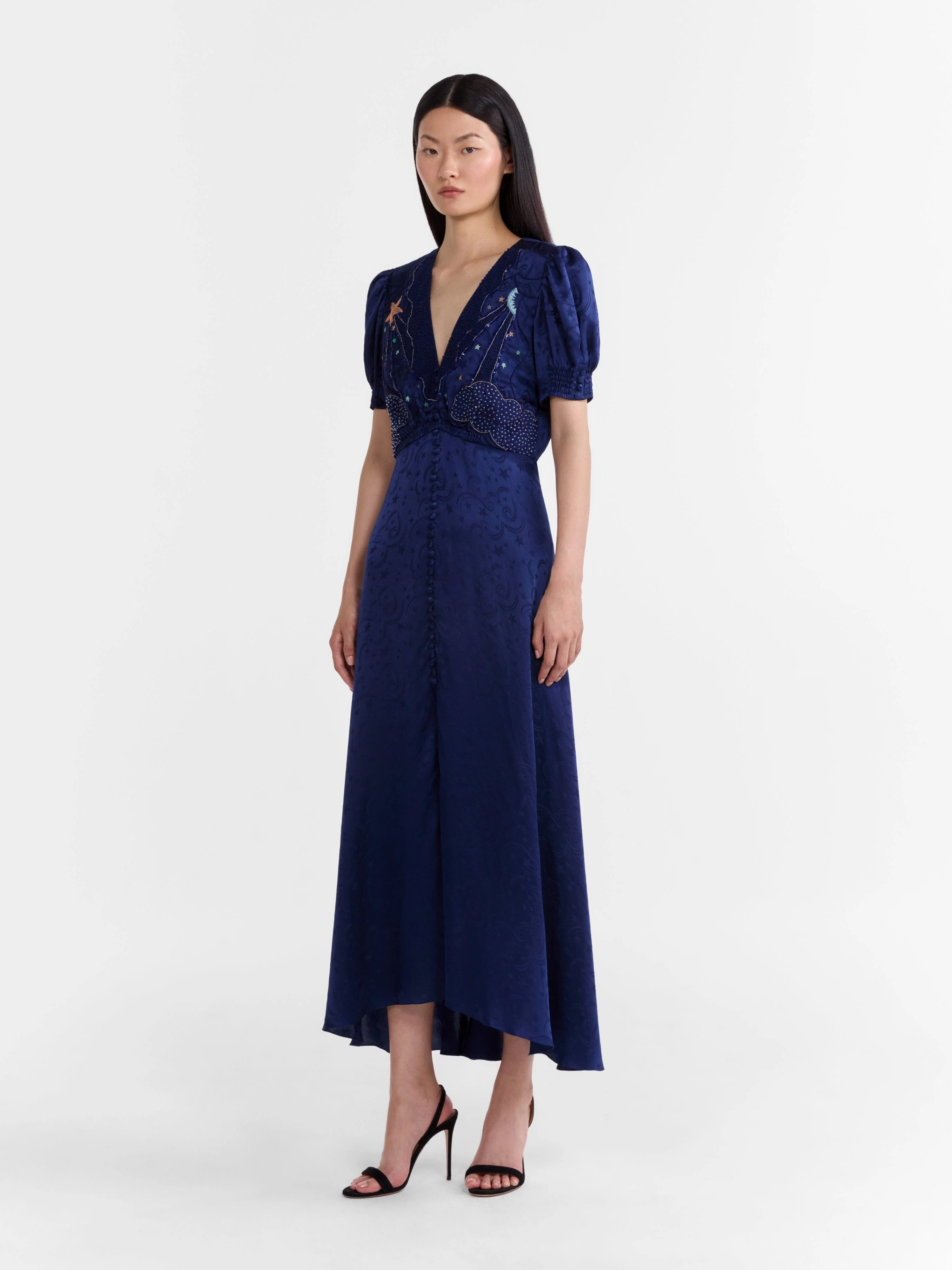 Venyx Lea Long Dress in Navy Astro Embroidered - Image 4