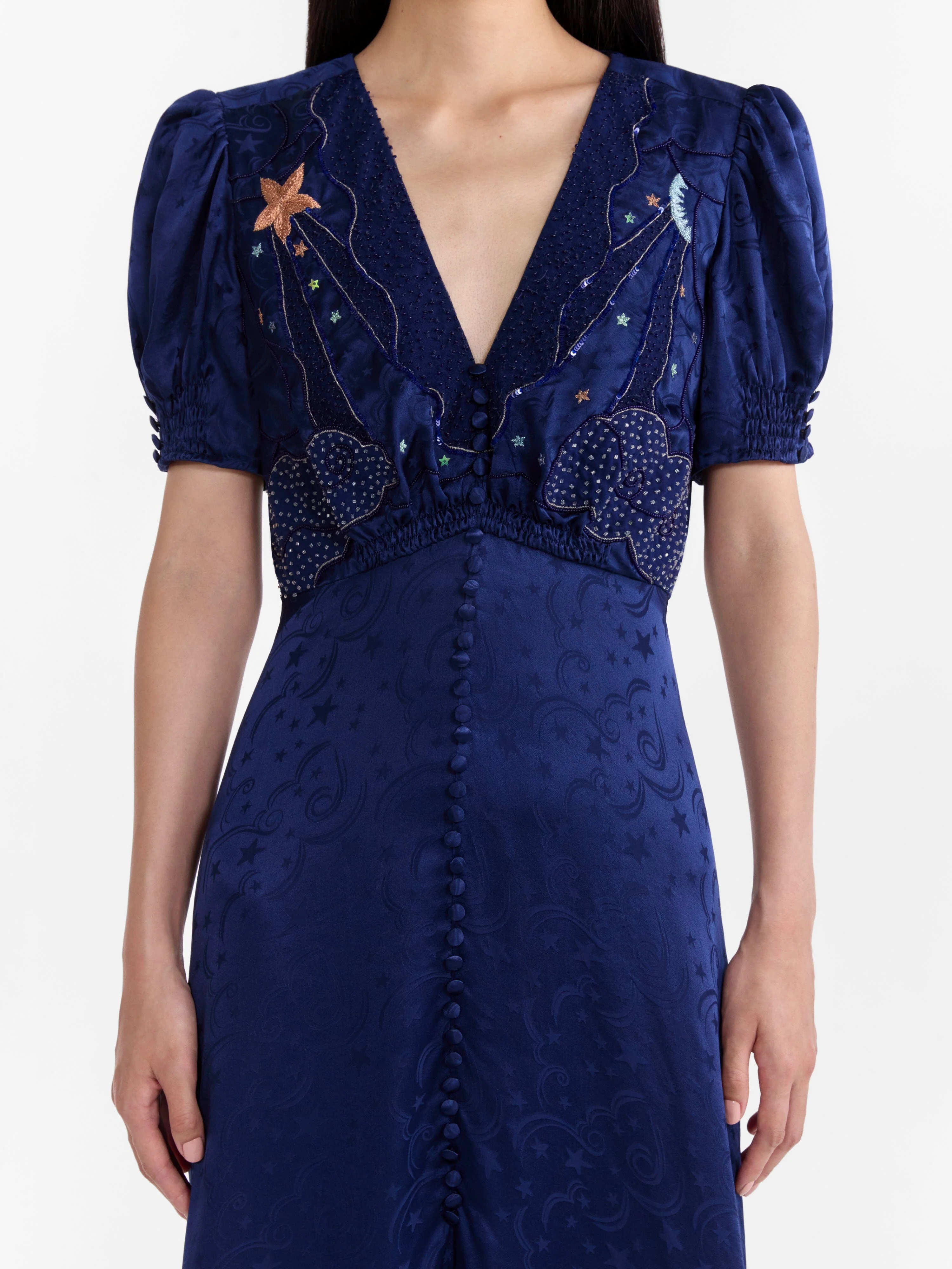 Venyx Lea Long Dress in Navy Astro Embroidered - Image 6