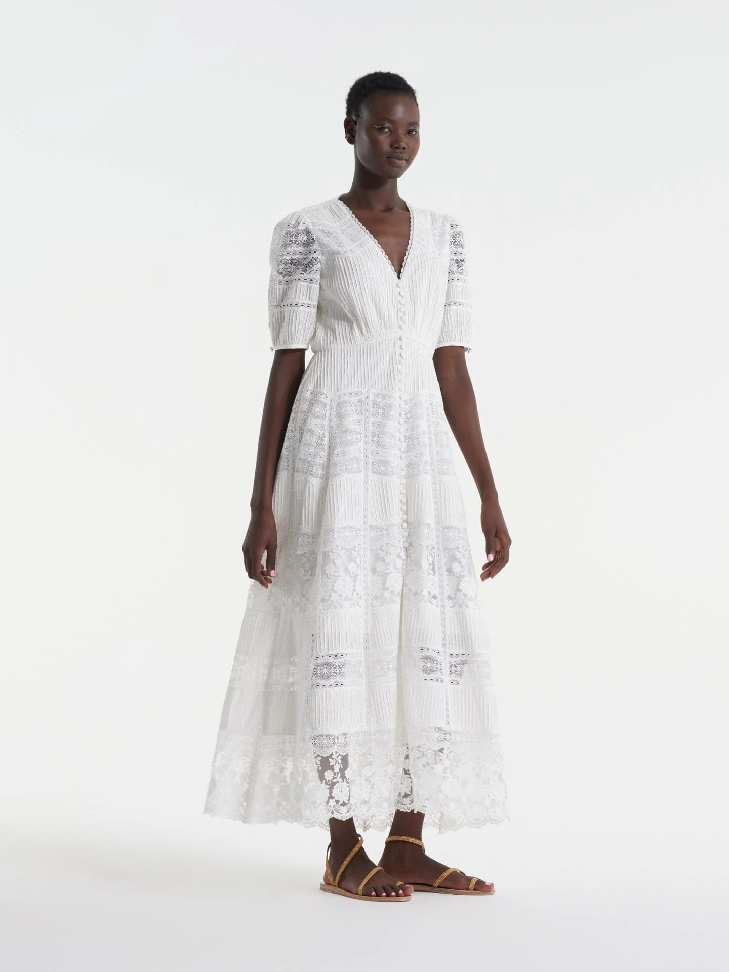 Lea Long Lace Dress in Ivory - Image 3