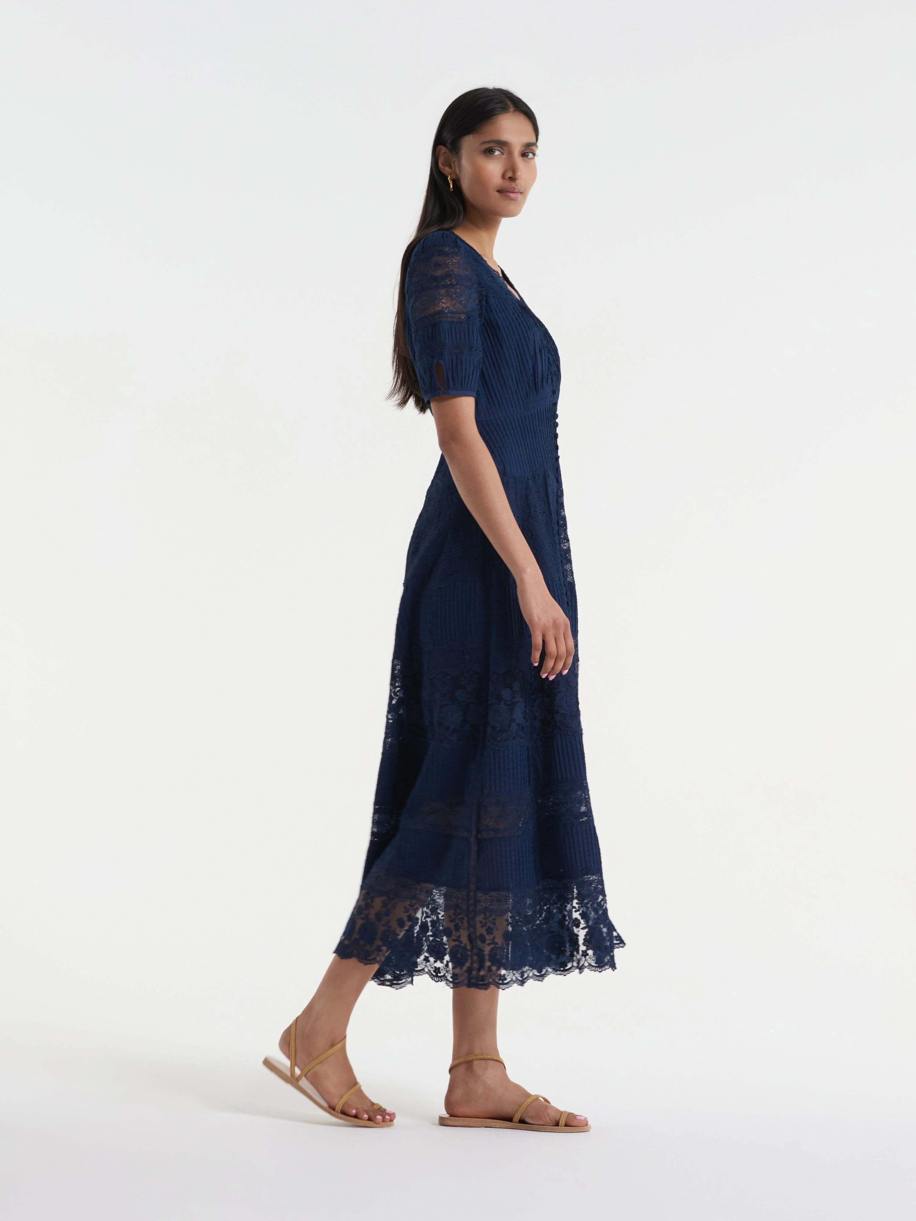 Lea Long Lace Dress in Navy - Image 3