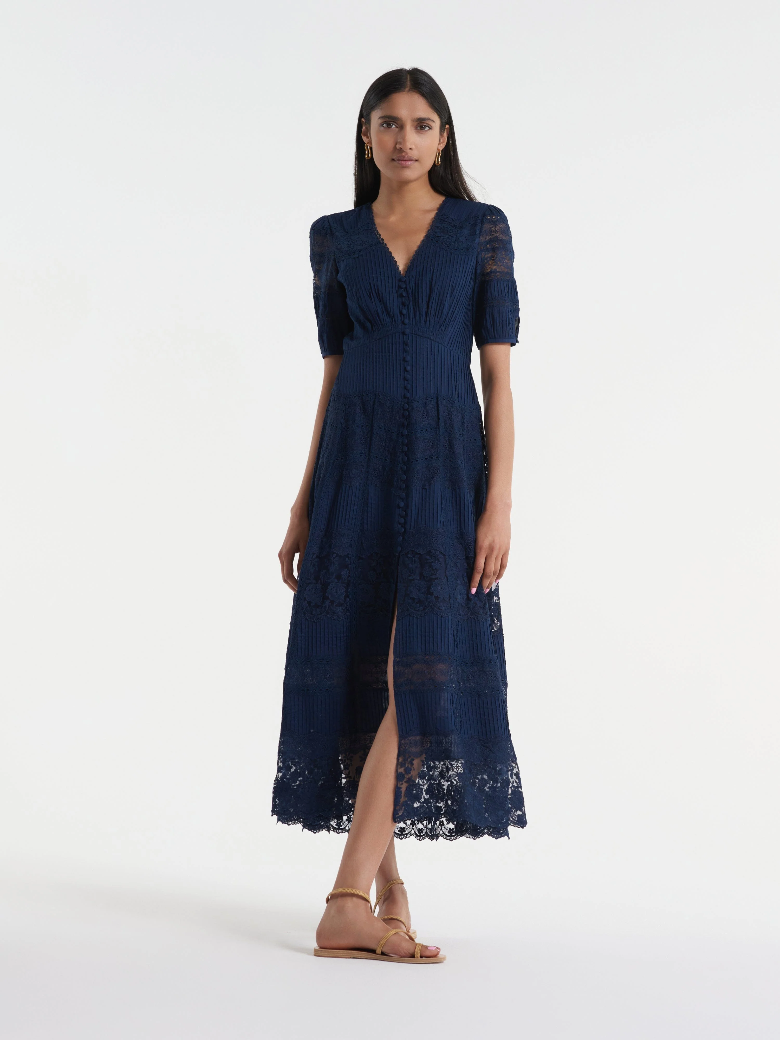 Lea Long Lace Dress in Navy - Image 4