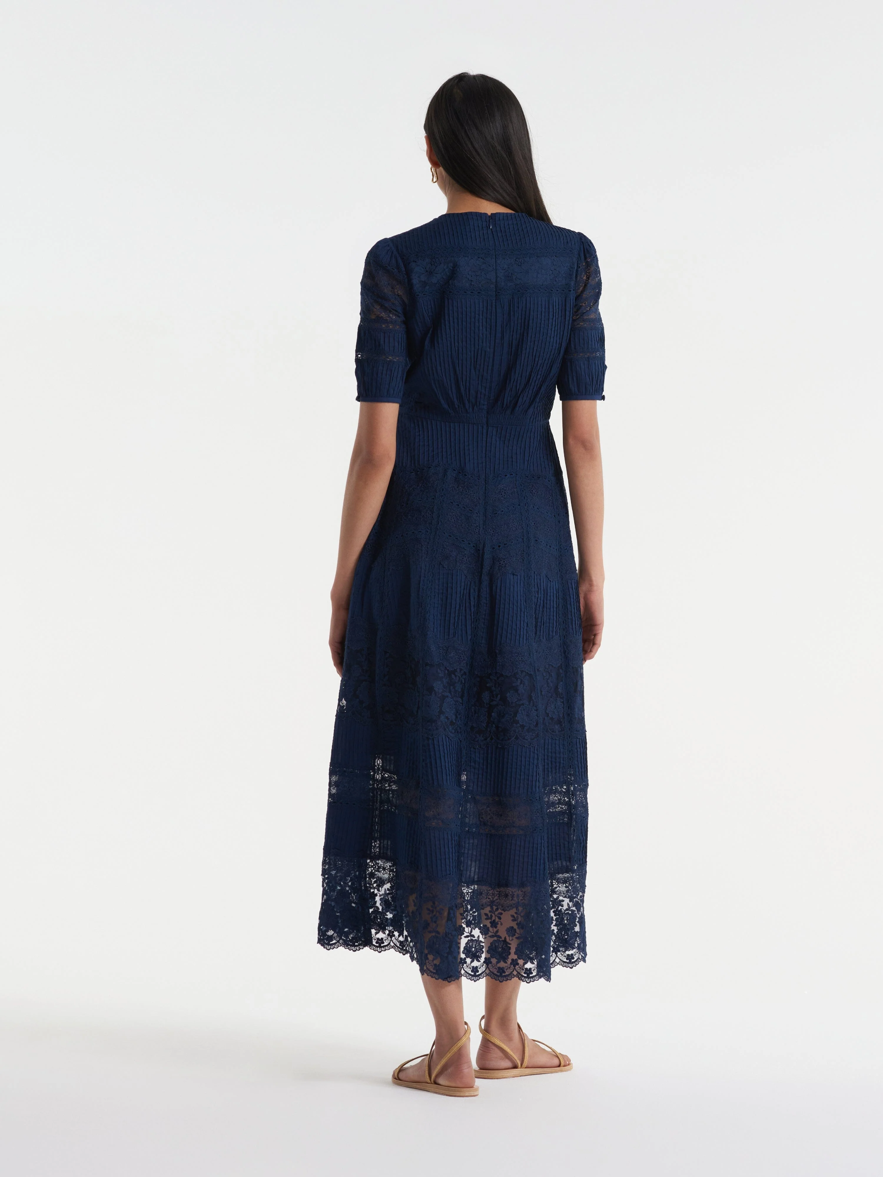 Lea Long Lace Dress in Navy - Image 5