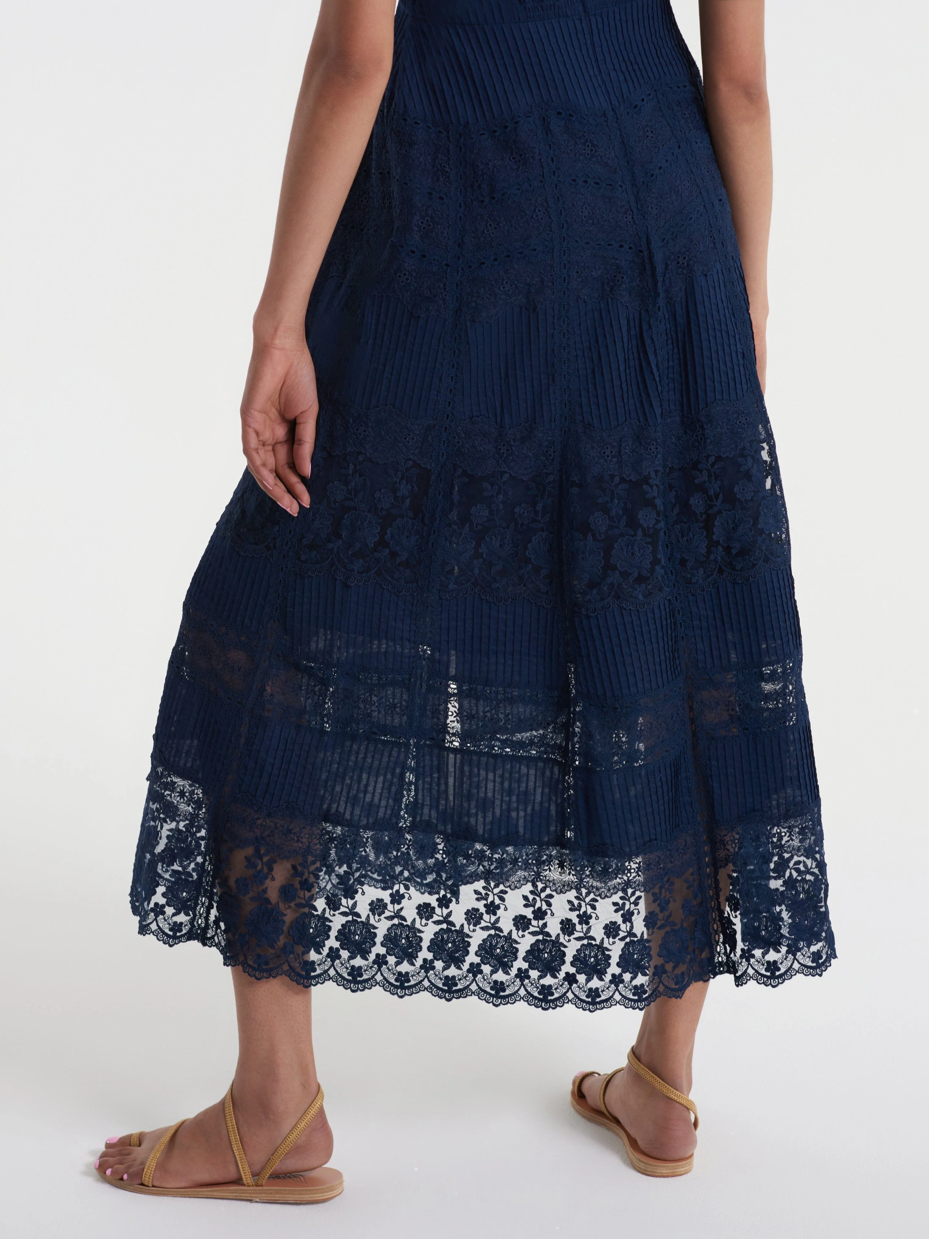 Lea Long Lace Dress in Navy - Image 6