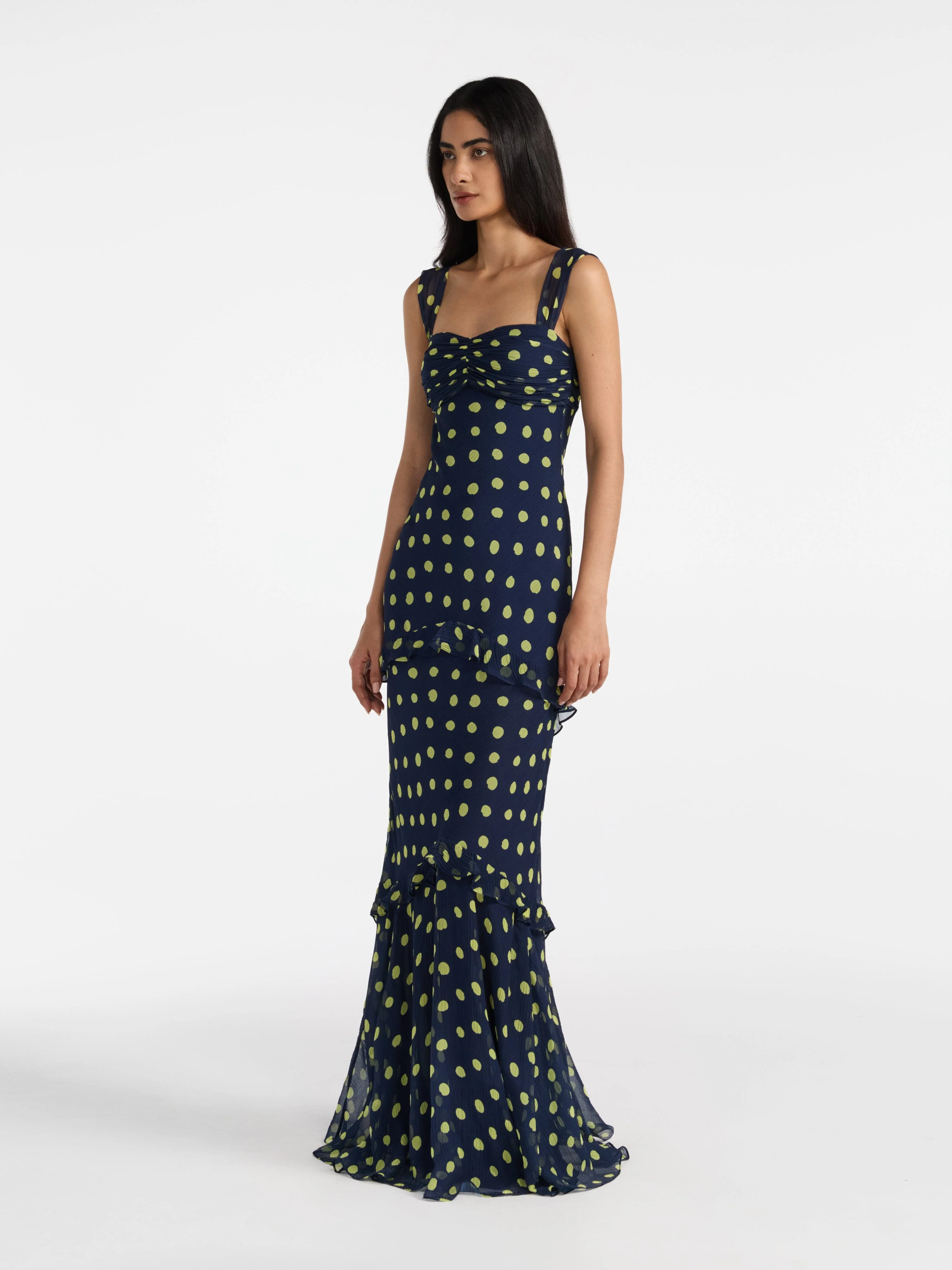 Selma Long Dress Polka Lemon - Image 3