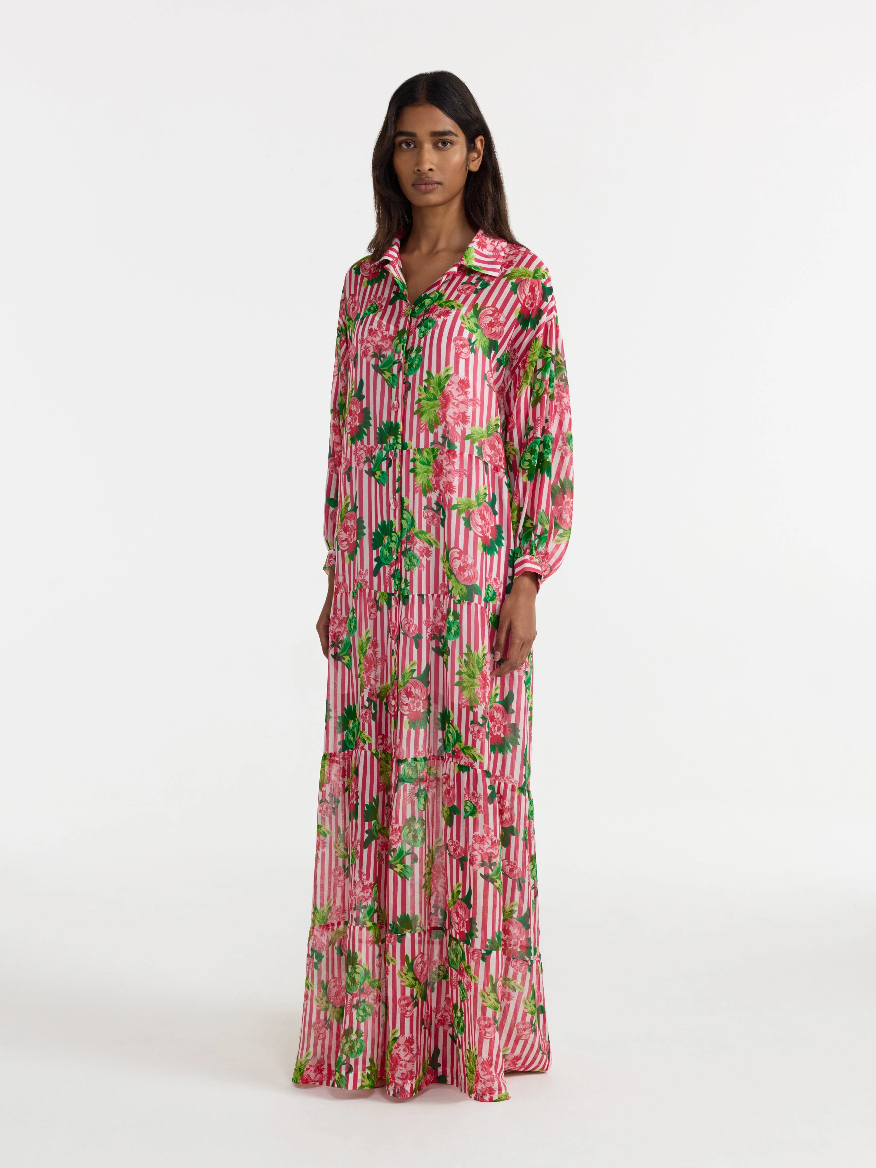 Soliel Long Dress in Pivoines Stripe - Image 3