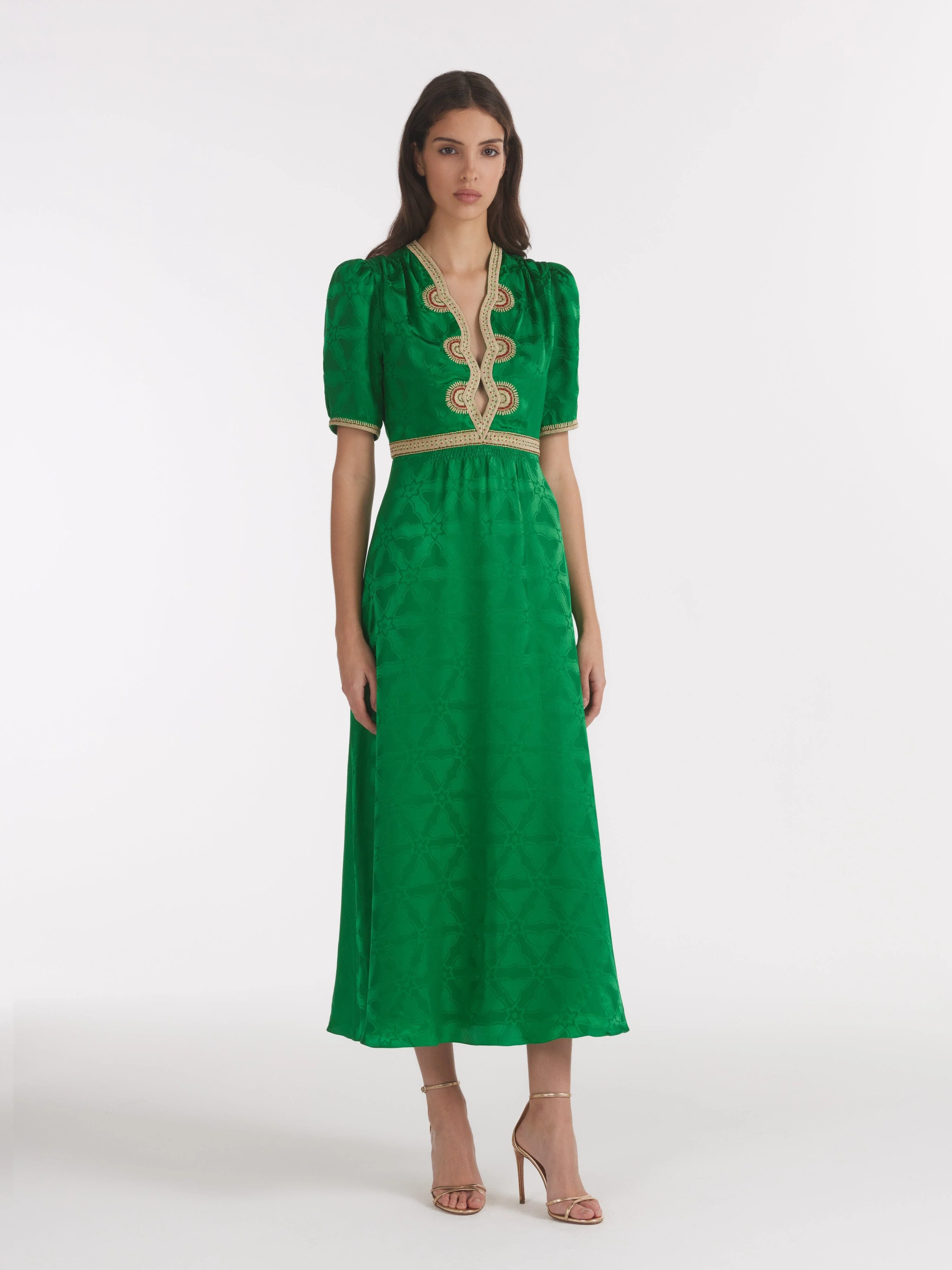 Tabitha C Dress in Emerald Green Ornate Embroidery - Image 3