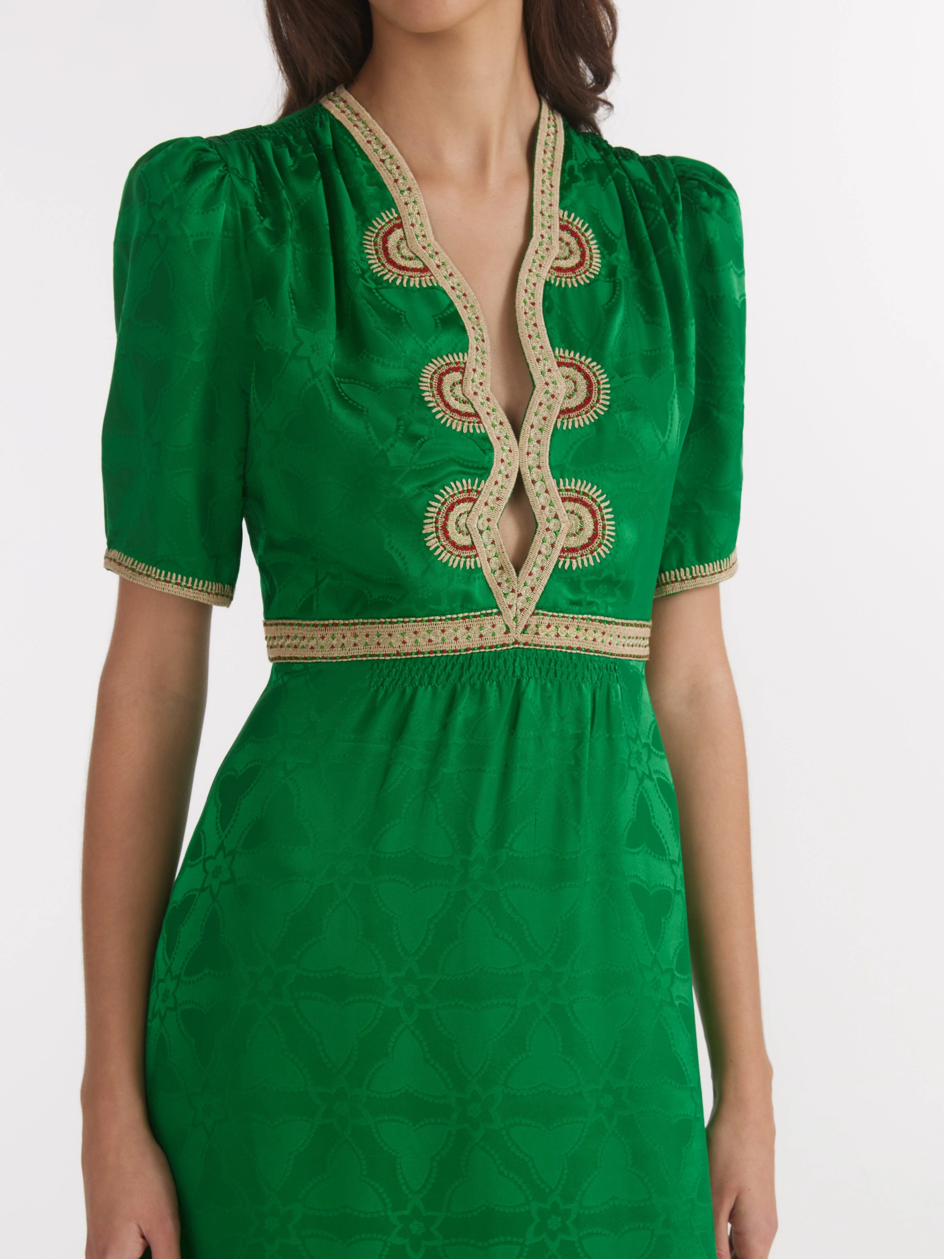Tabitha C Dress in Emerald Green Ornate Embroidery - Image 5