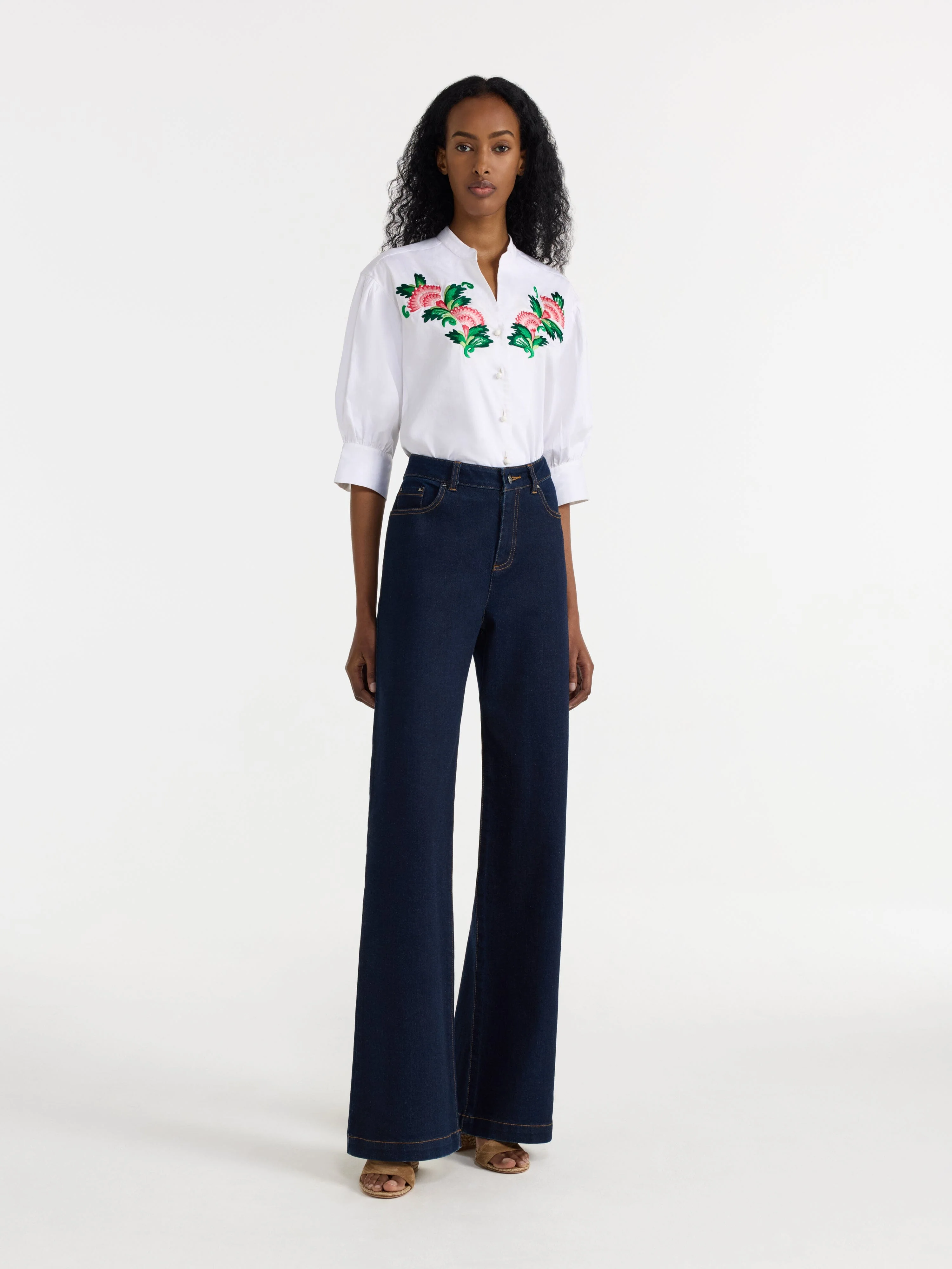 Tavi B Shirt in White Fanflower Embroidery - Image 3