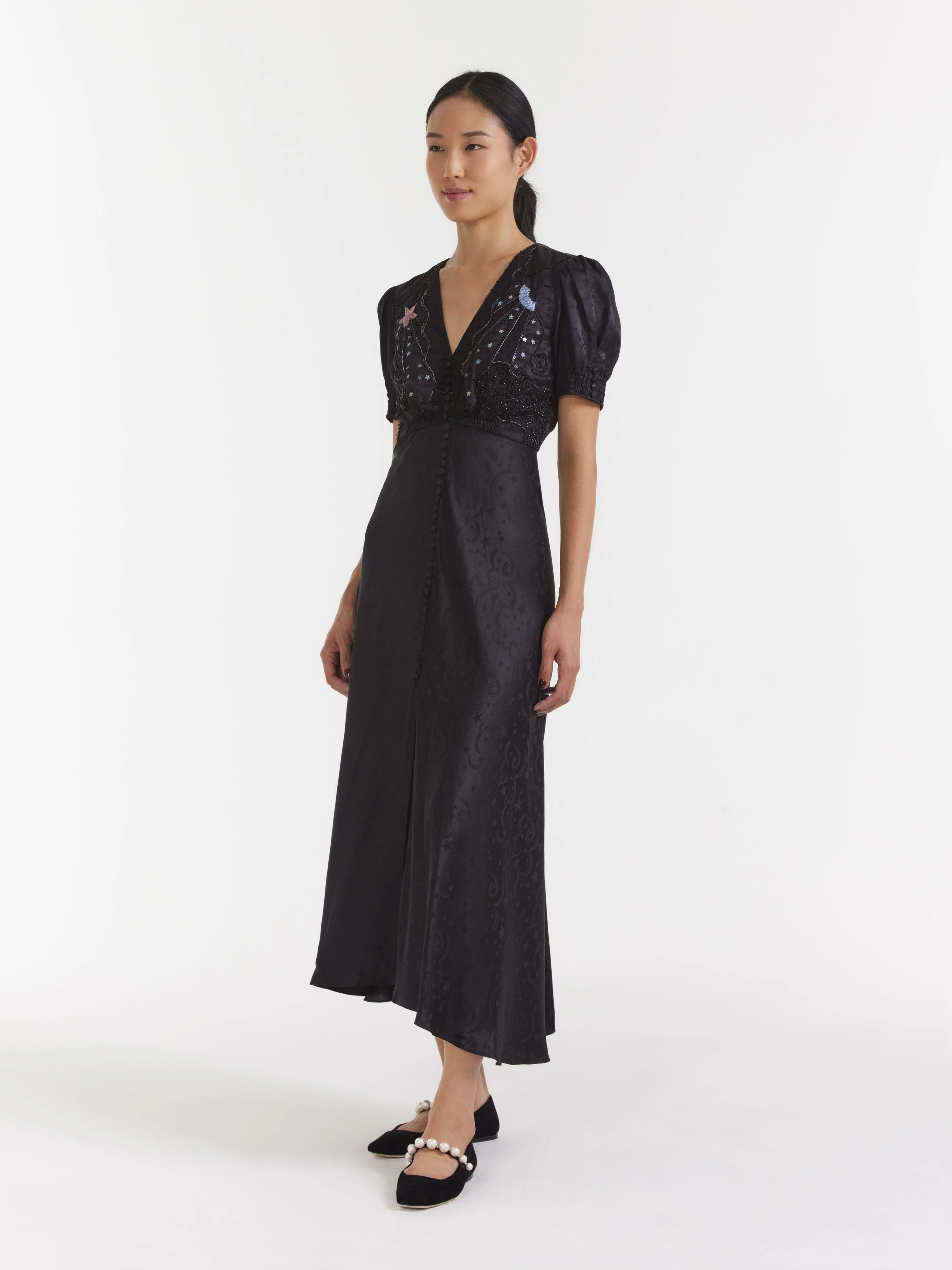 Venyx Lea Long Dress in Black Moonbeam Embroidery - Image 3