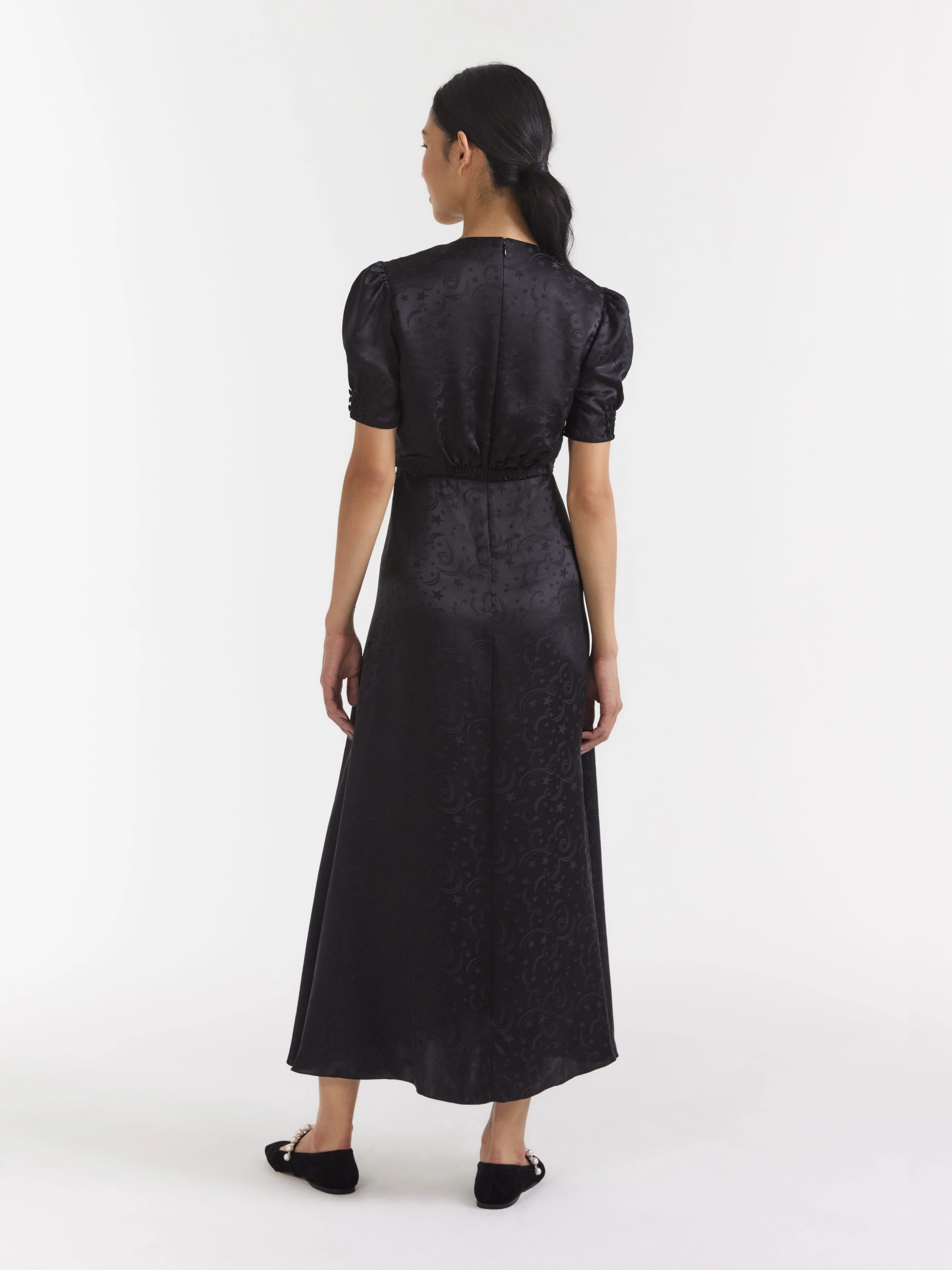 Venyx Lea Long Dress in Black Moonbeam Embroidery - Image 4