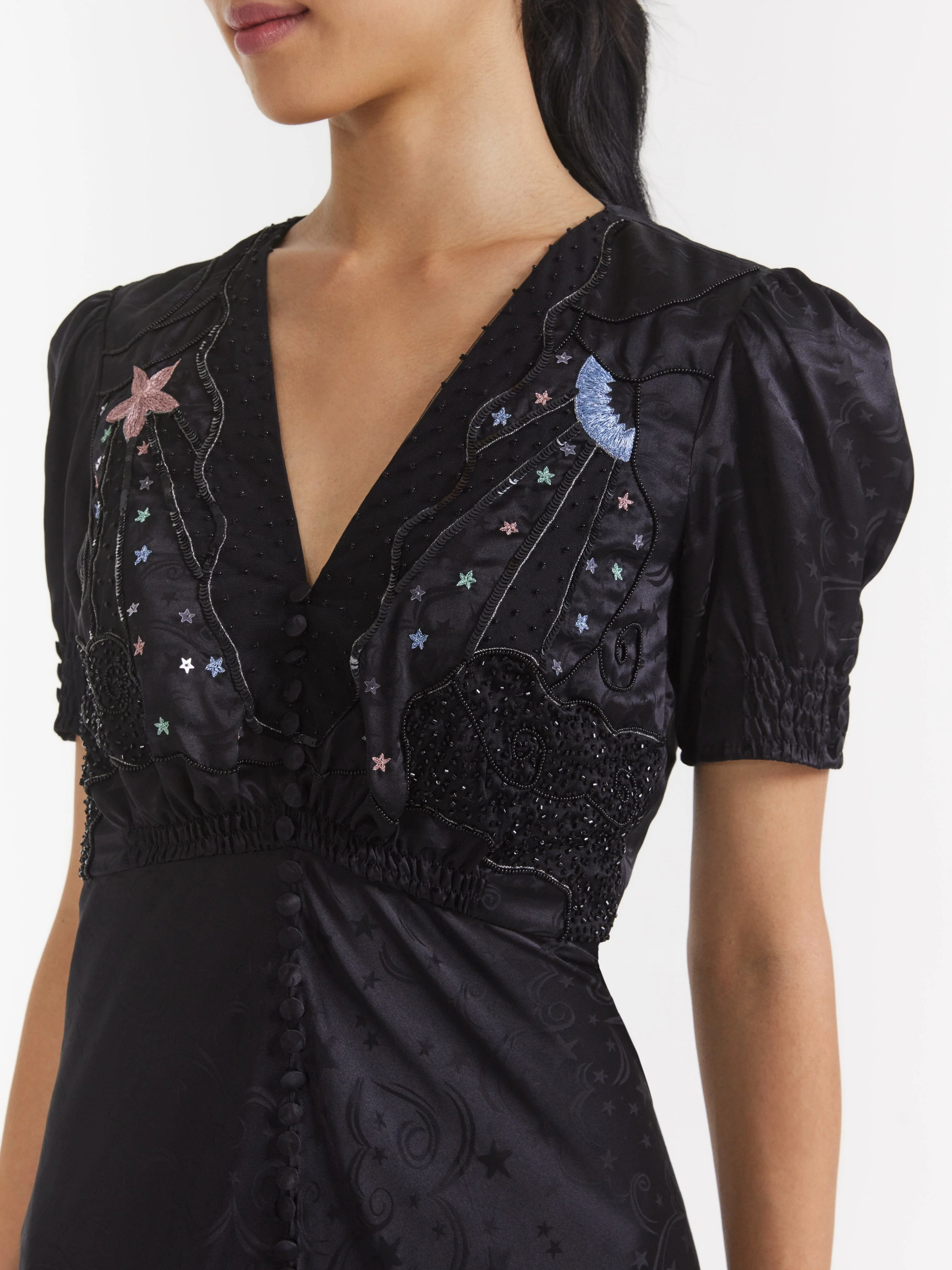 Venyx Lea Long Dress in Black Moonbeam Embroidery - Image 5