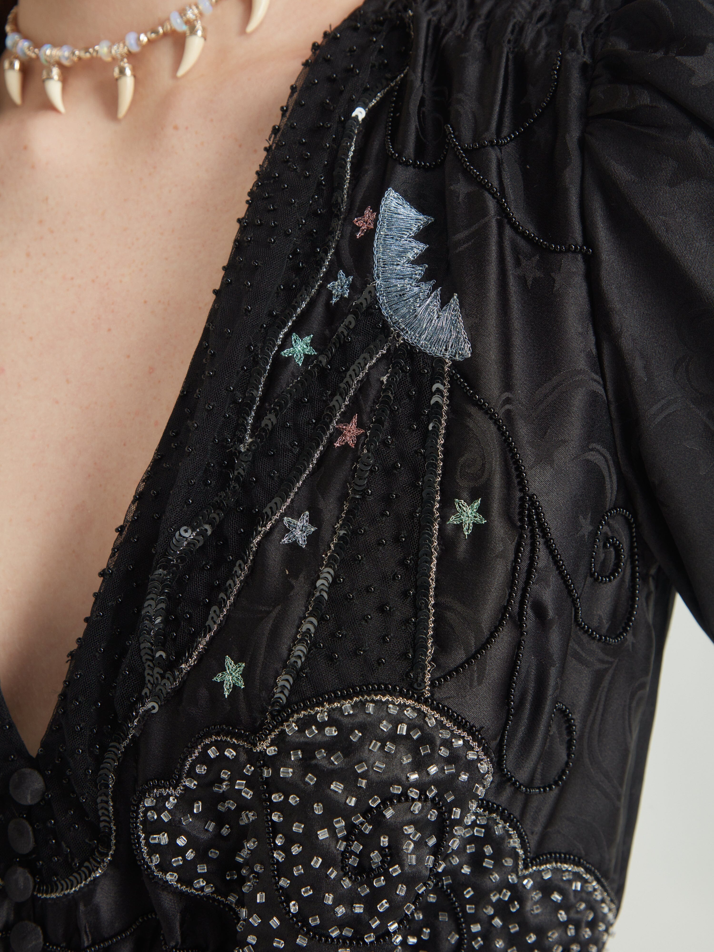 Venyx Lea Long Dress in Black Moonbeam Embroidery - Image 6