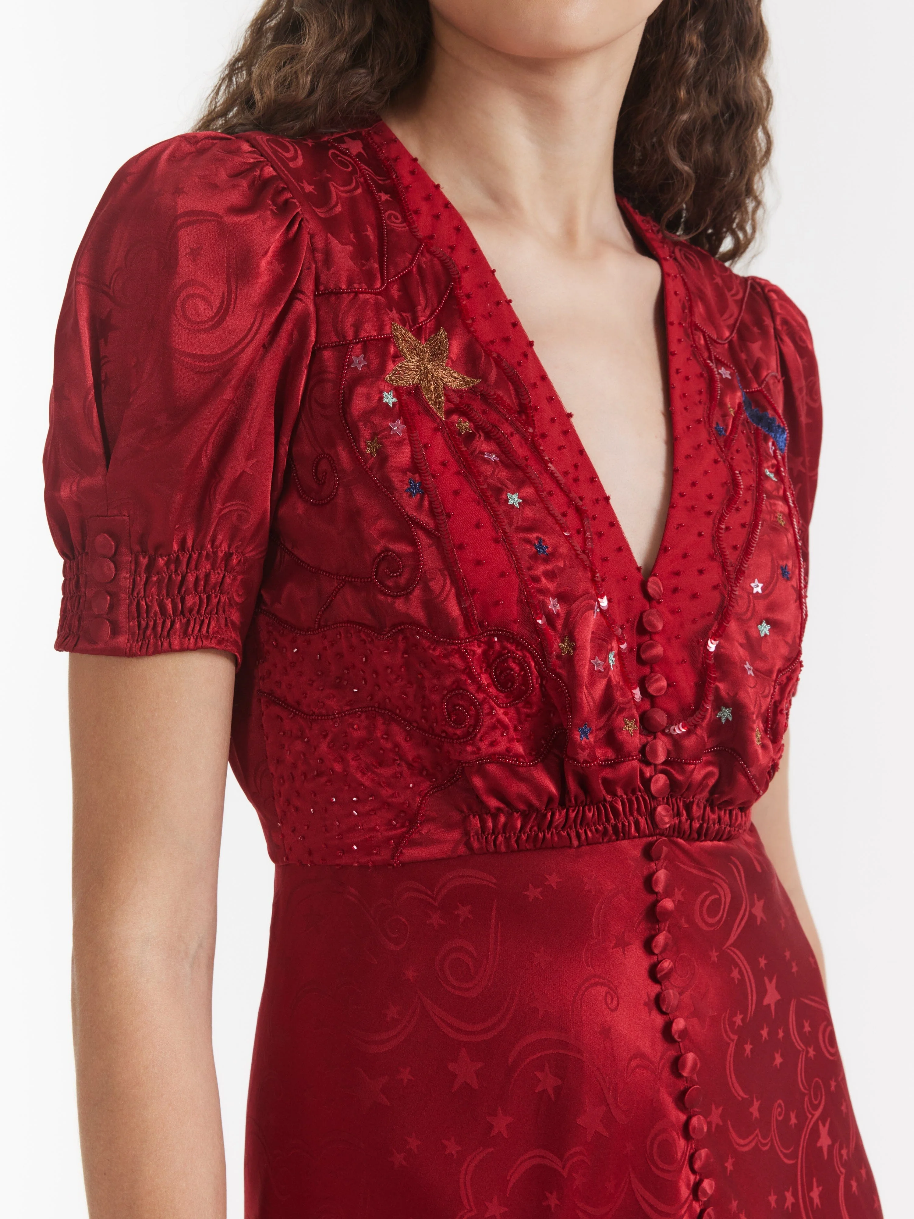 Venyx Lea Long Dress in Deep Red Moonbeam Embroidery - Image 5