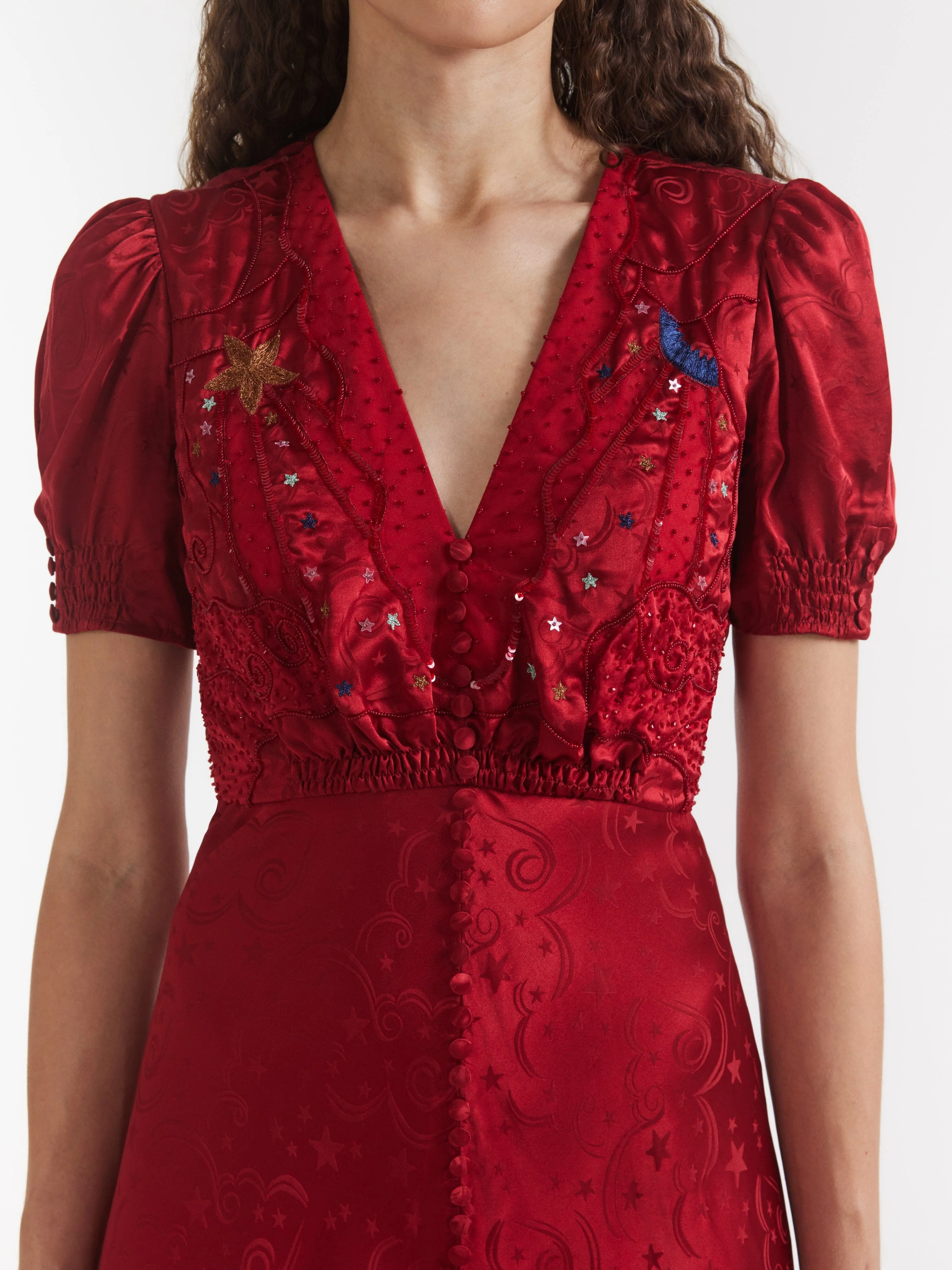 Venyx Lea Long Dress in Deep Red Moonbeam Embroidery - Image 6