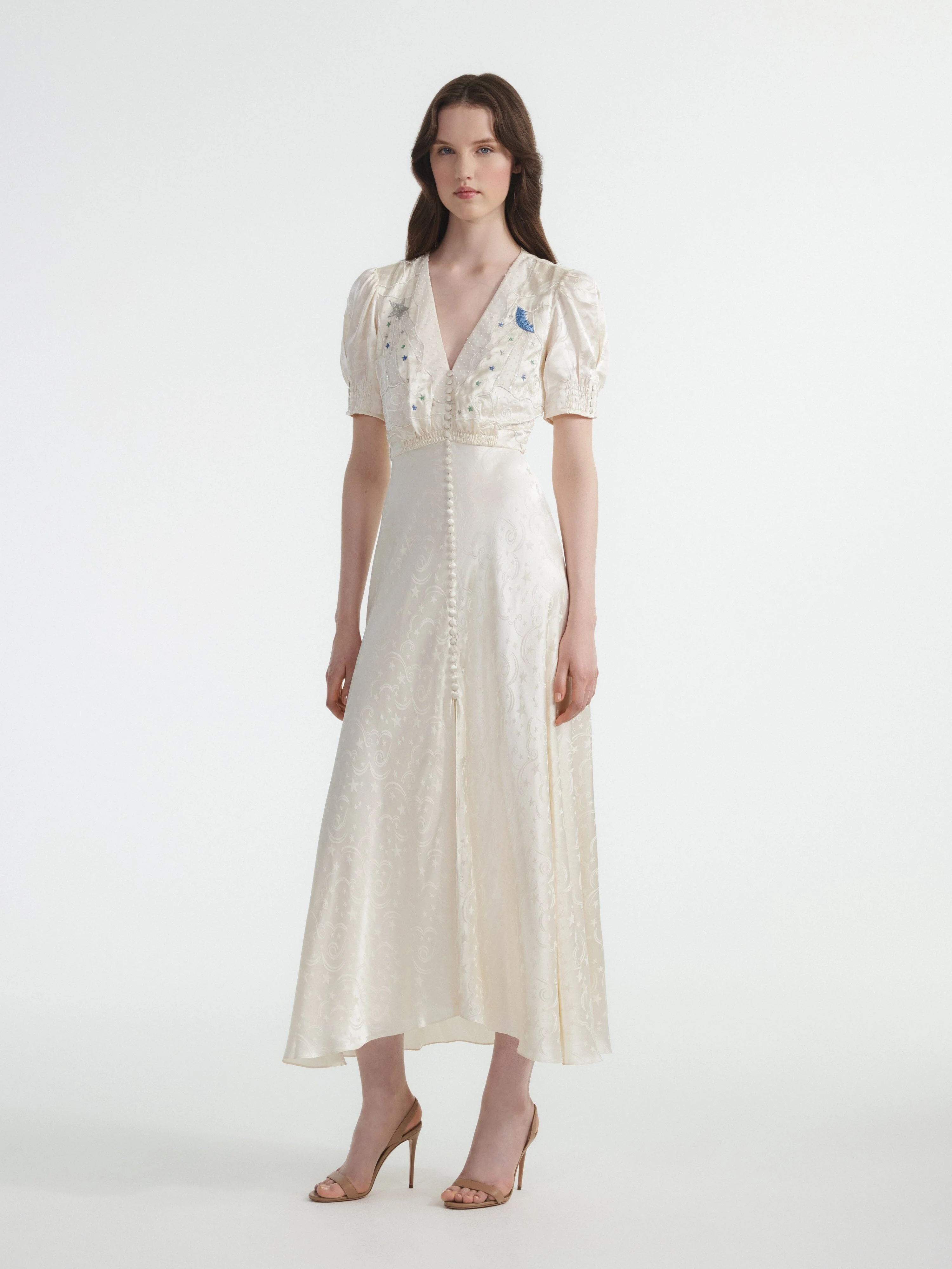 Venyx Lea Long Dress in Tusk Moonbeam Embroidery - Image 3